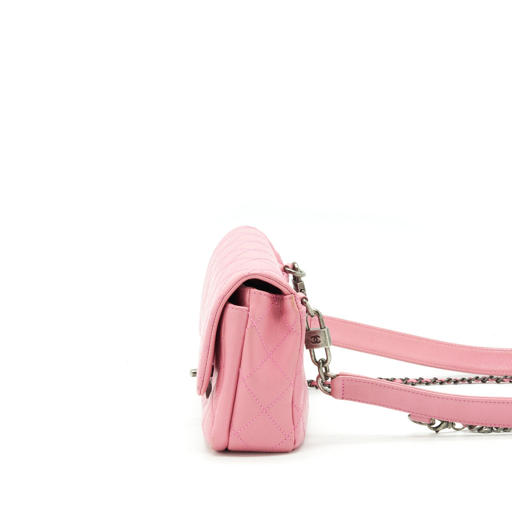 CHANEL QUILTED FLAP CROSS BODY BAG PINK WITH RUTHENIUM HARDWARE