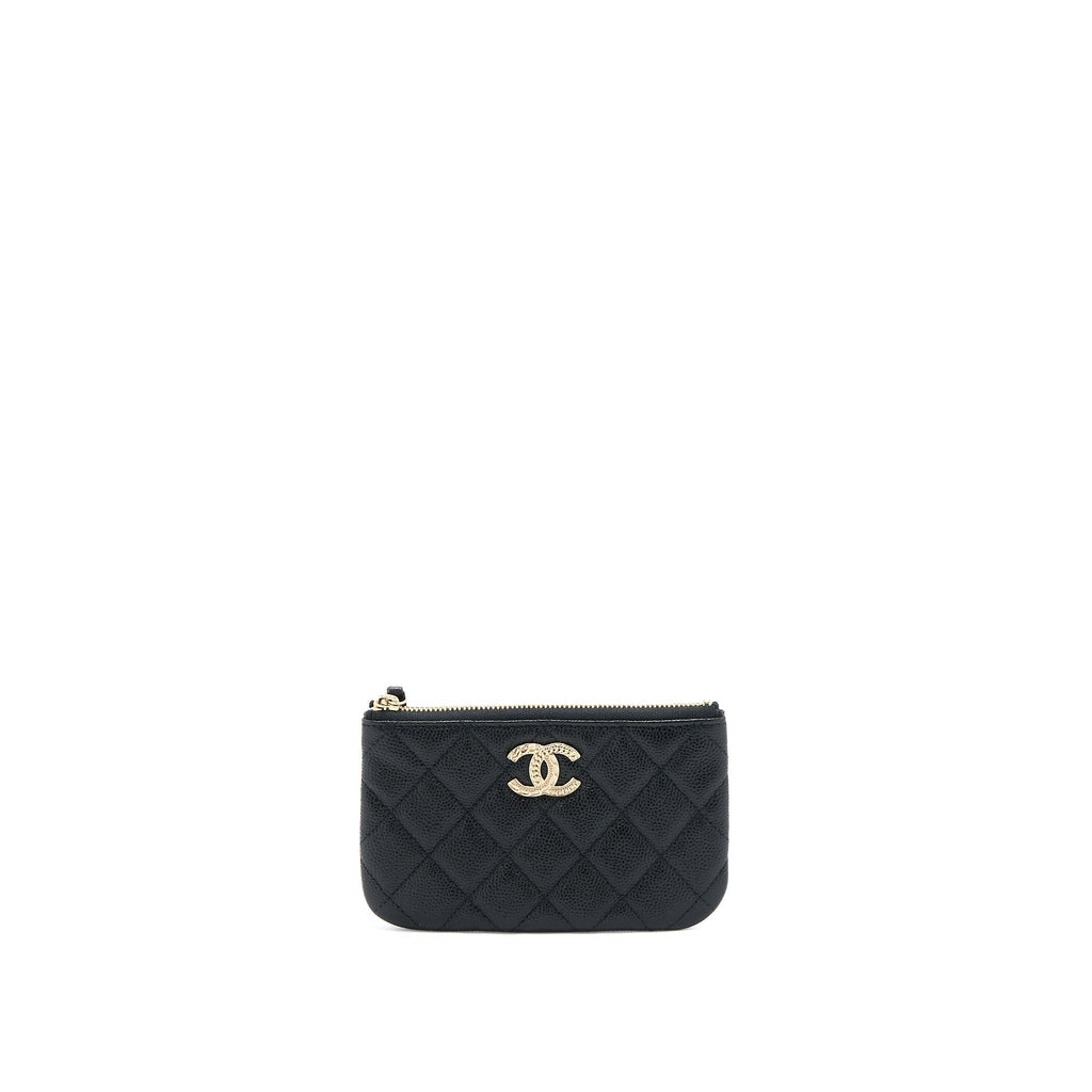 CHANEL ZIPPY SMALL POUCH DETAILED LOGO CAVIAR BLACK LGHW