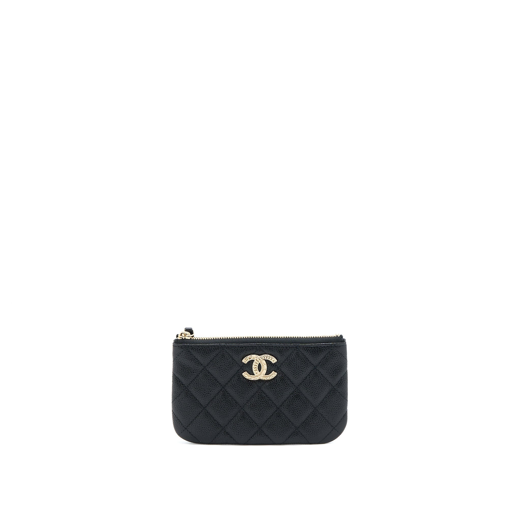 CHANEL ZIPPY SMALL POUCH DETAILED LOGO CAVIAR BLACK LGHW
