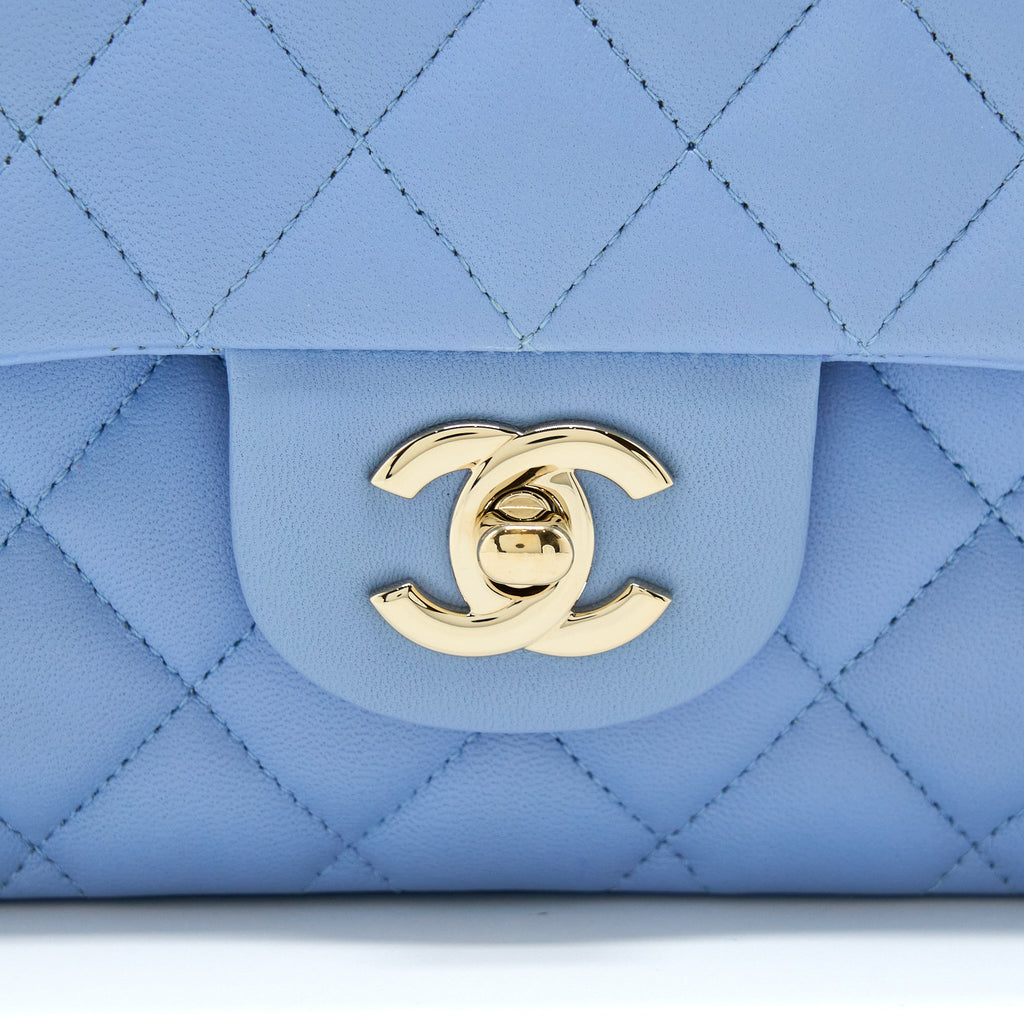 CHANEL CLASSIC FLAP BAG LAMBSKIN NA104 LIGHT BLUE LGHW