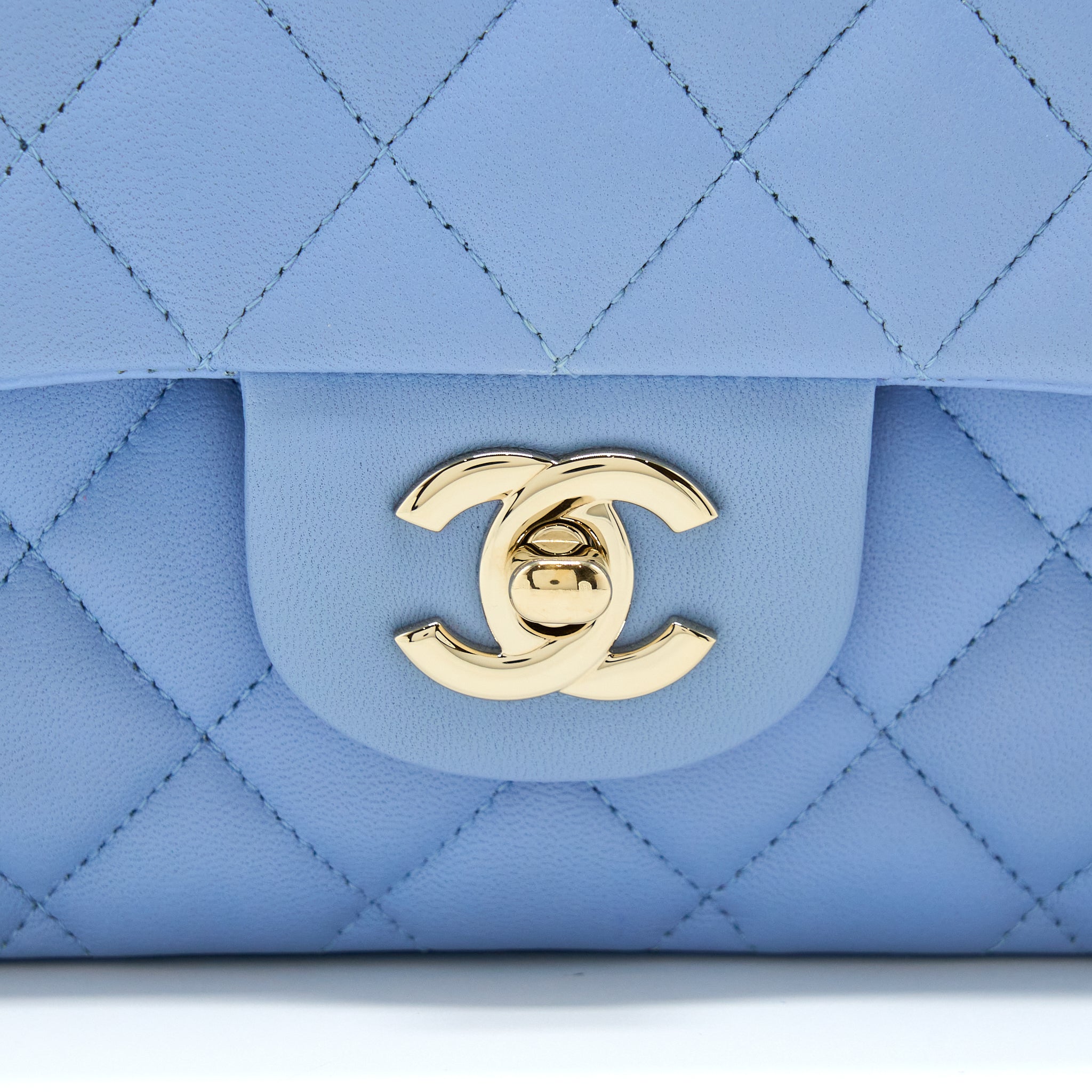 CHANEL CLASSIC FLAP BAG LAMBSKIN NA104 LIGHT BLUE LGHW