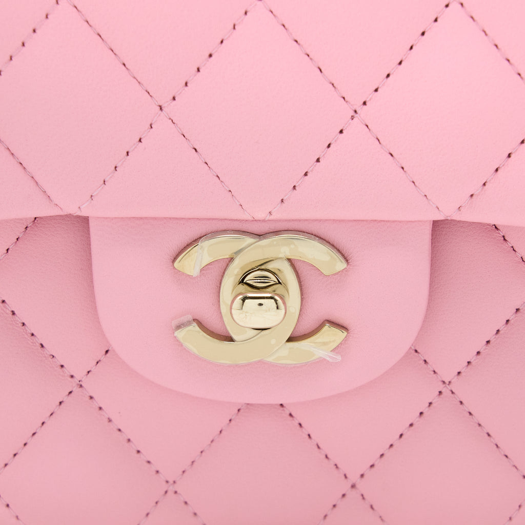 CHANEL SMALL CLASSIC FLAP BAG LAMBSKIN PINK LGHW (MICROCHIP)