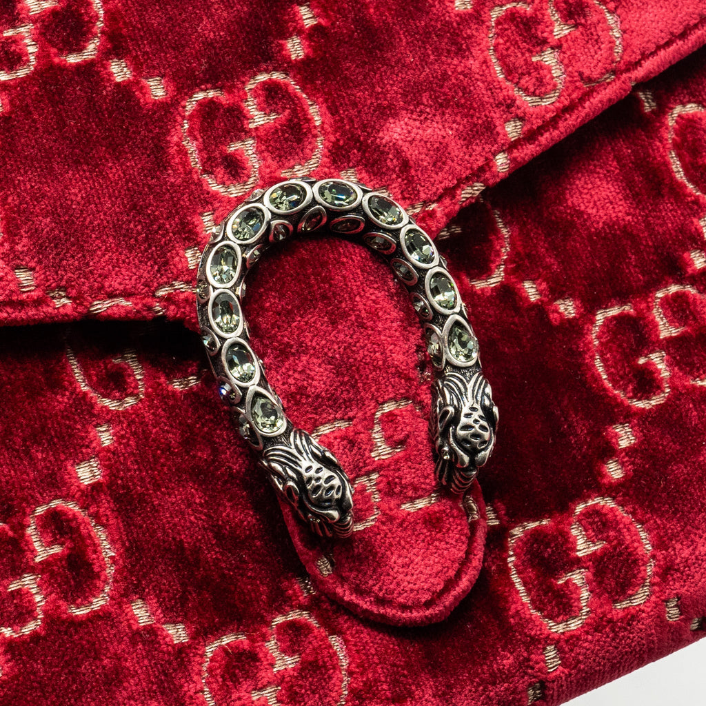 GUCCI DIONYSUS WALLET ON CHAIN VELVET RED SHW