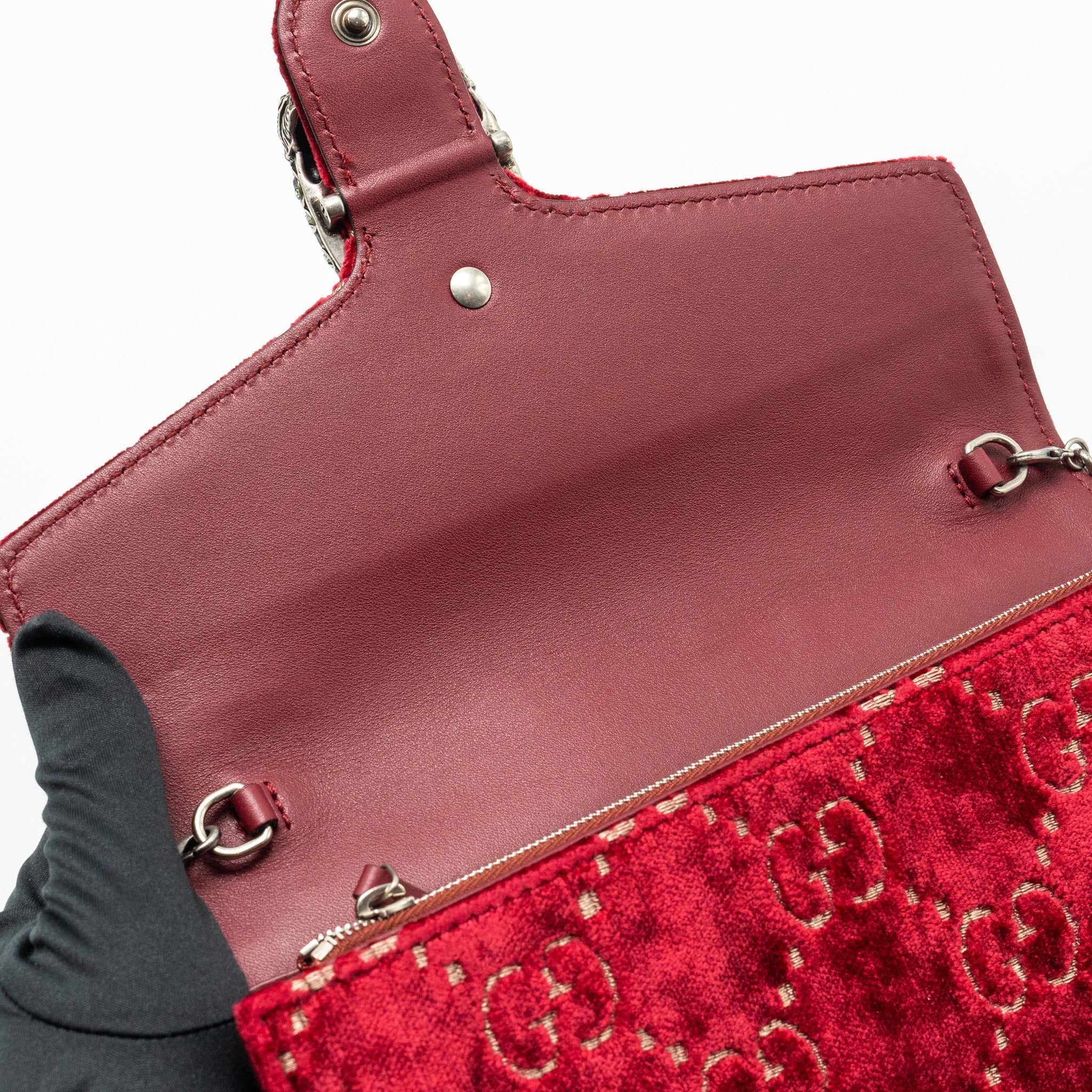 GUCCI DIONYSUS WALLET ON CHAIN VELVET RED SHW