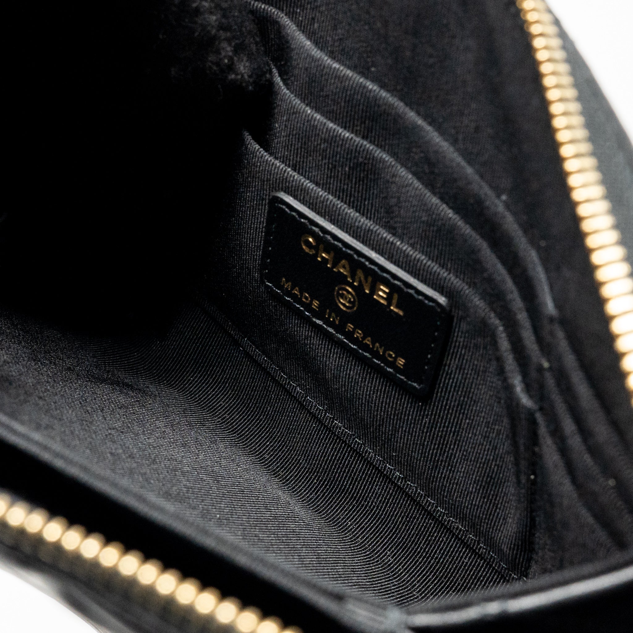 CHANEL COCO CHARMS CHAIN QUILTED POUCH BAG LAMBSKIN BLACK LGHW