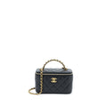 CHANEL LEATHER CHAIN TOP HANDLE LONG VANITY LAMBSKIN BLACK GHW