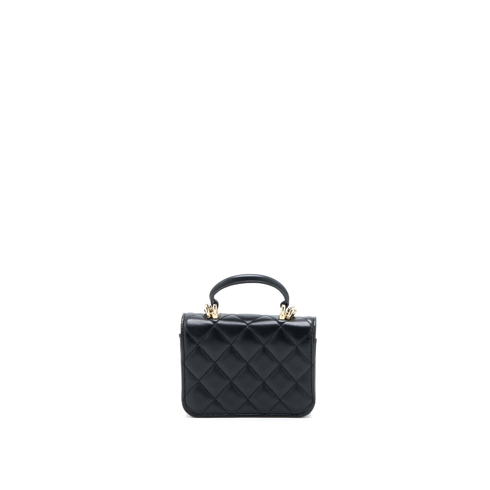 CHANEL MINI TOP HANDLE FLAP BAG LAMBSKIN BLACK LGHW