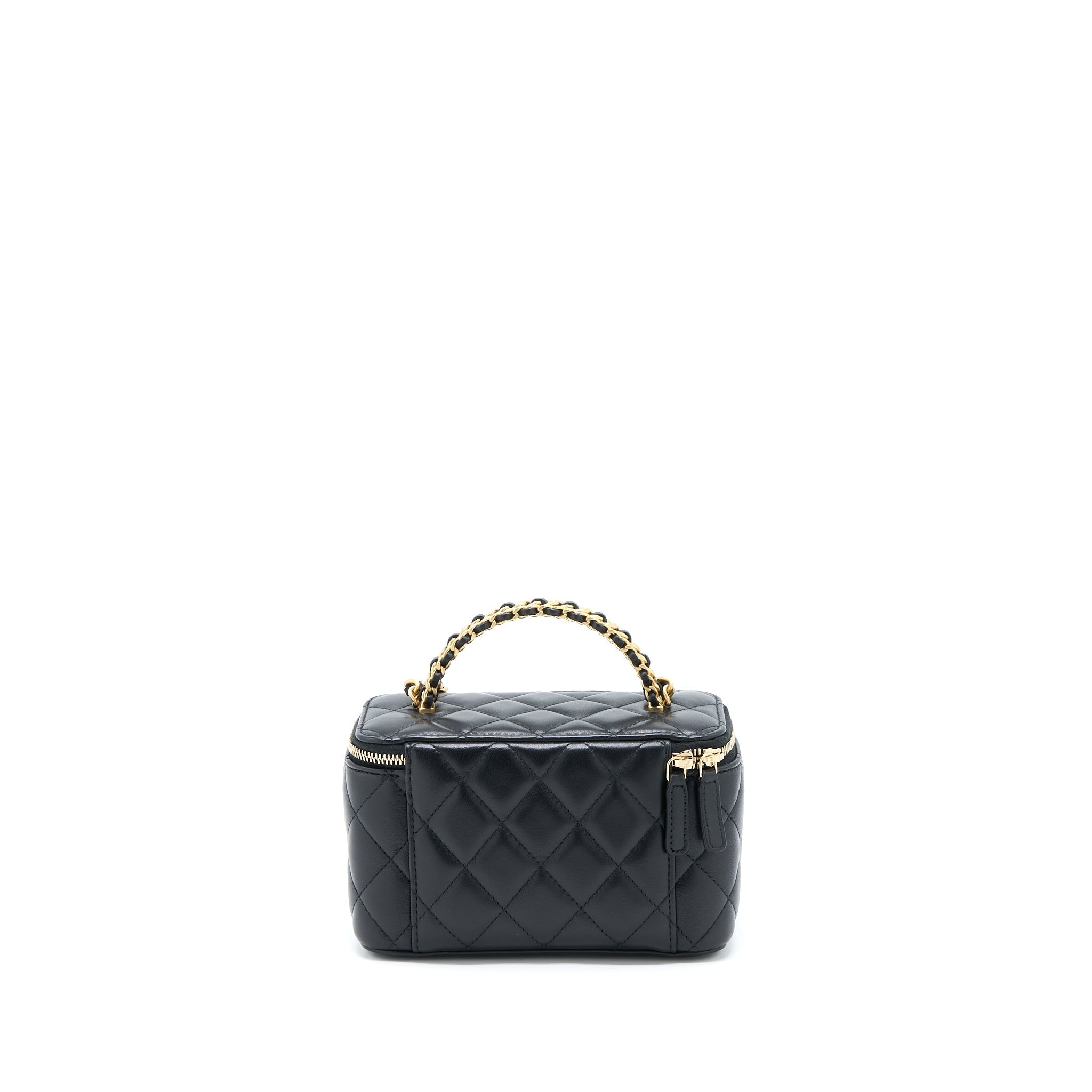 CHANEL LEATHER CHAIN TOP HANDLE LONG VANITY LAMBSKIN BLACK GHW