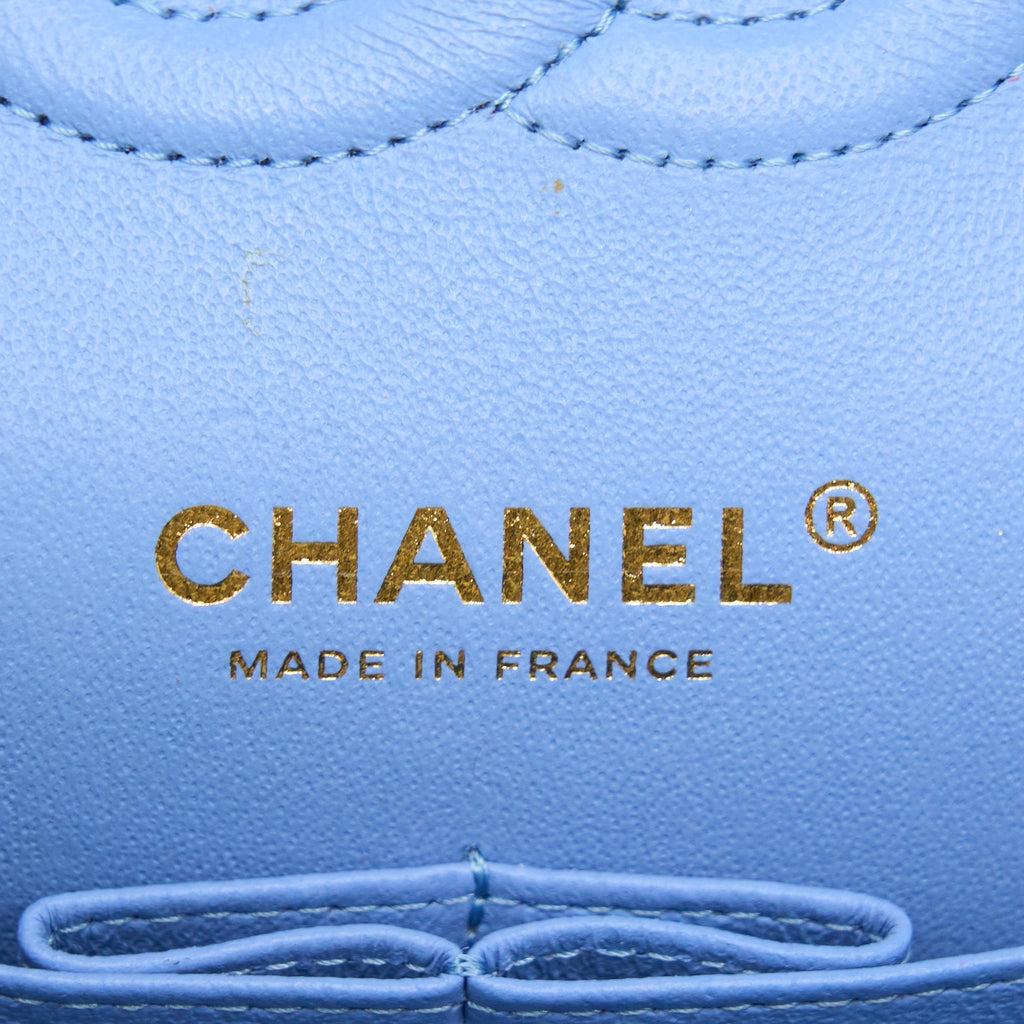 CHANEL CLASSIC FLAP BAG LAMBSKIN NA104 LIGHT BLUE LGHW