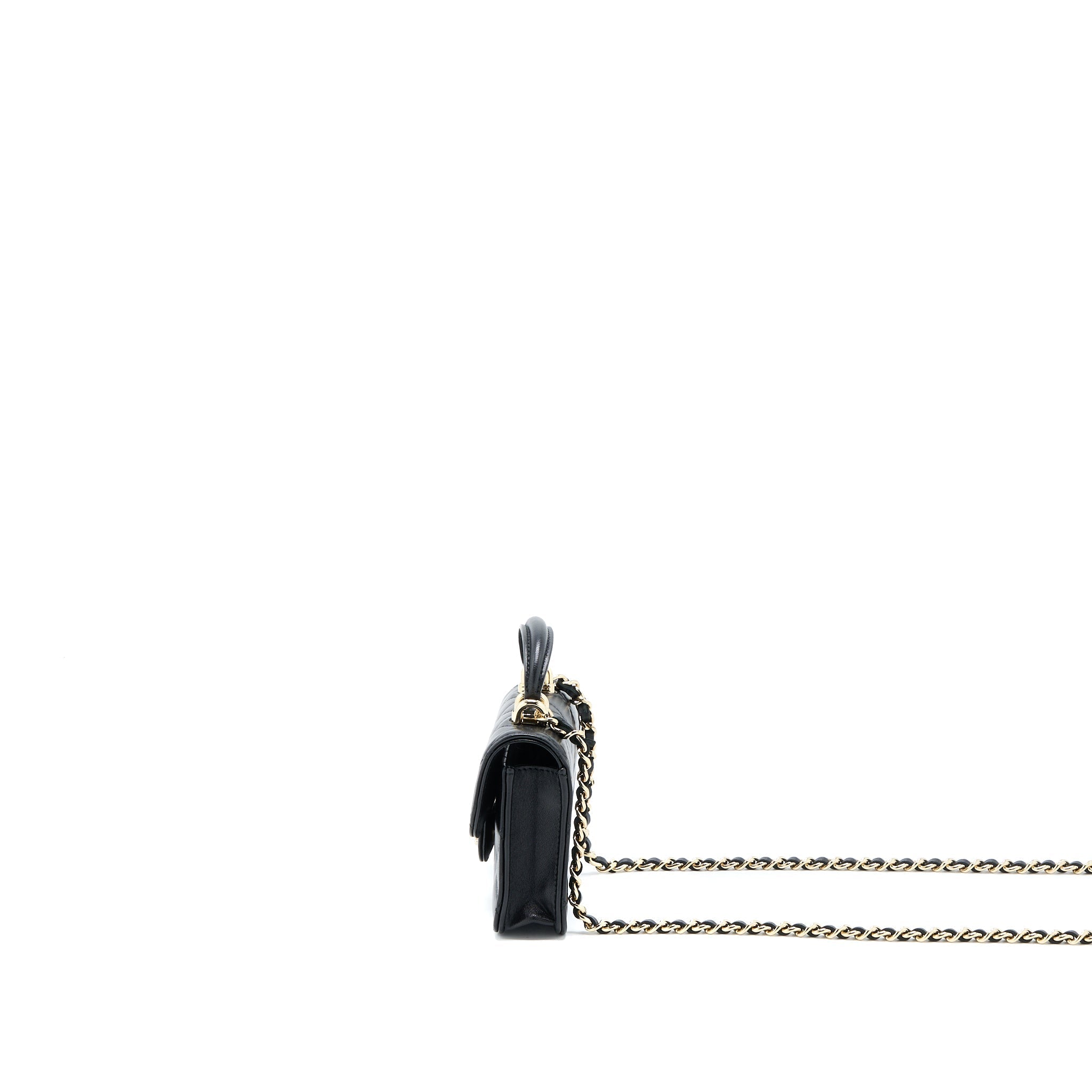 CHANEL MINI TOP HANDLE FLAP BAG LAMBSKIN BLACK LGHW