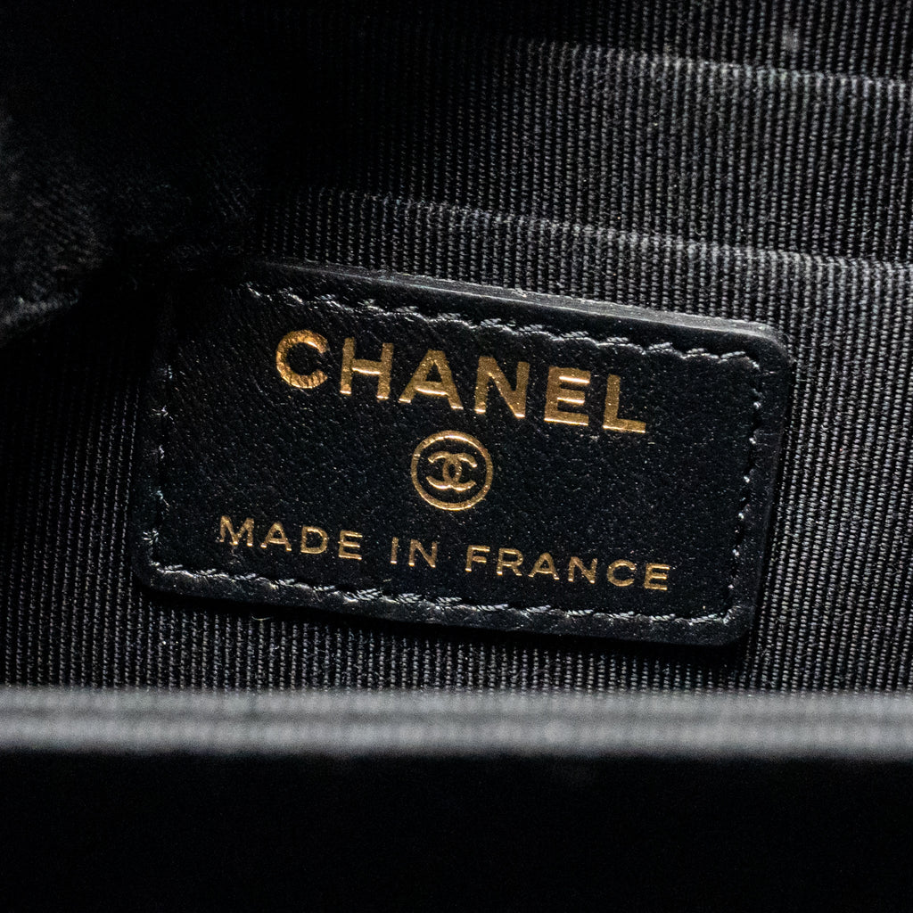 CHANEL COCO CHARMS CHAIN QUILTED POUCH BAG LAMBSKIN BLACK LGHW
