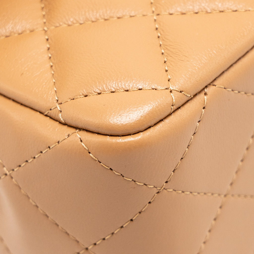 CHANEL TOP HANDLE MINI RECTANGULAR FLAP BAG LAMBSKIN CARAMEL LGHW(MICROCHIP)