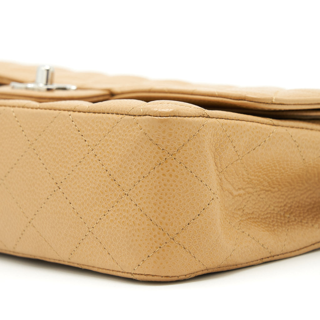 CHANEL MEDIUM CLASSIC DOUBLE FLAP BAG CAVIAR DARK BEIGE SHW