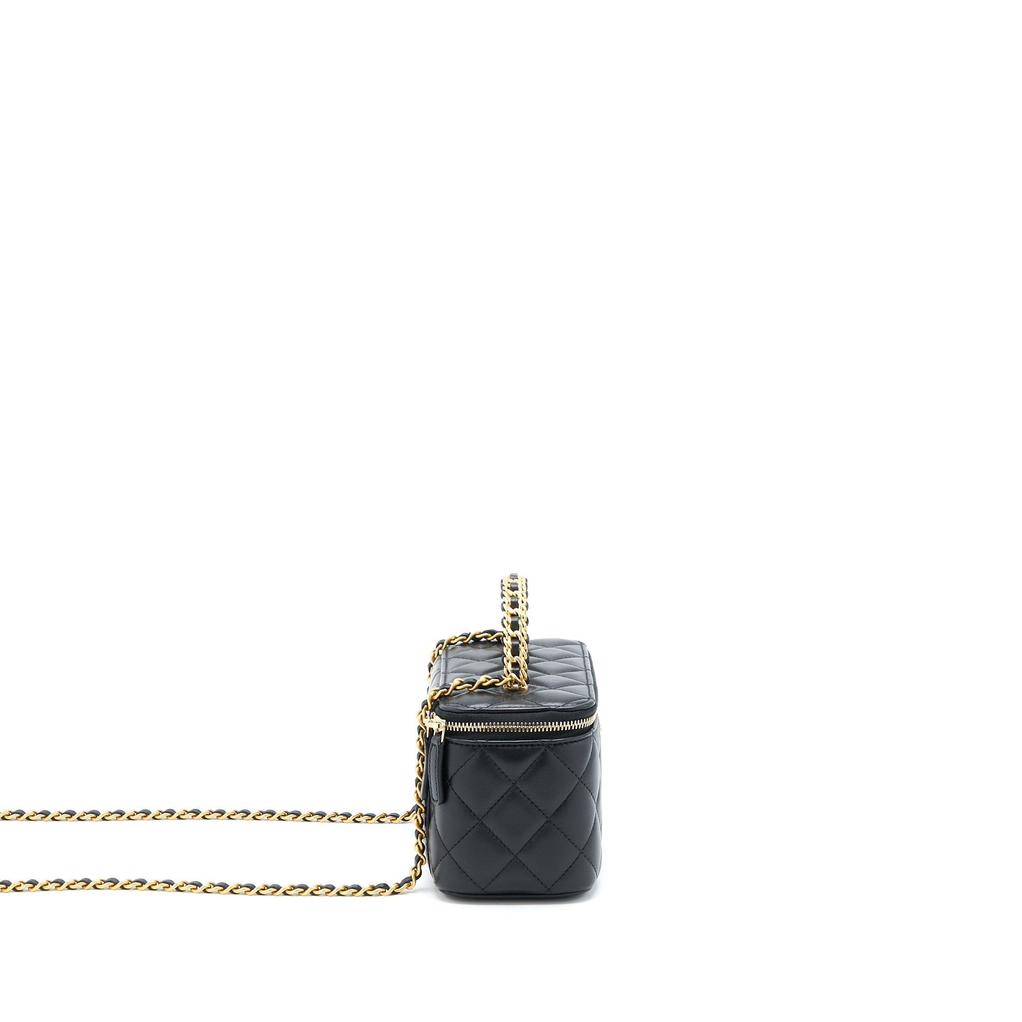 CHANEL LEATHER CHAIN TOP HANDLE LONG VANITY LAMBSKIN BLACK GHW