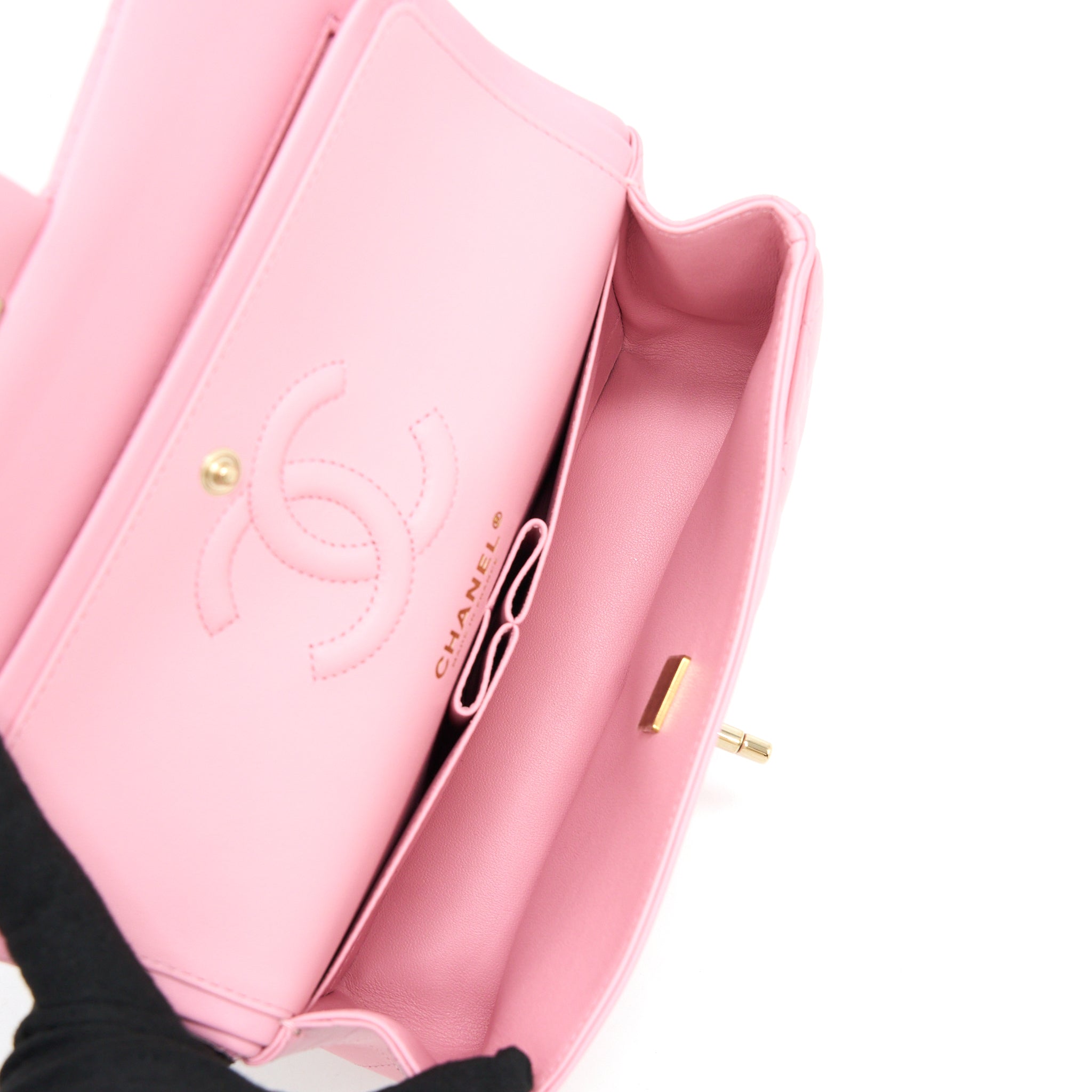 CHANEL SMALL CLASSIC FLAP BAG LAMBSKIN PINK LGHW (MICROCHIP)