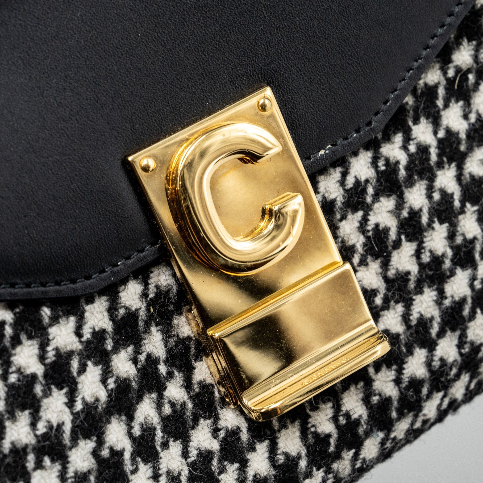 CELINE MEDIUM C BAG TWEED/ LEATHER BLACK/ WHITE GHW