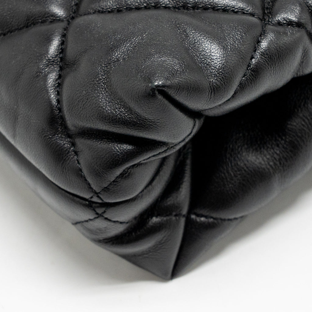 CHANEL QUILTED DOUBLE CHAIN SHOPPING TOTE BAG LAMBSKIN BLACK GHW (MICROCHIP)