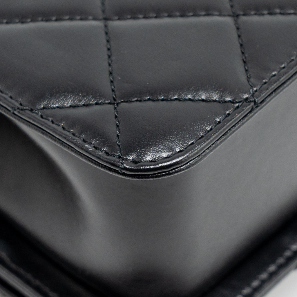CHANEL GOLD CRUSH MINI FLAP BAG CALFSKIN BLACK GHW (MICROCHIP)
