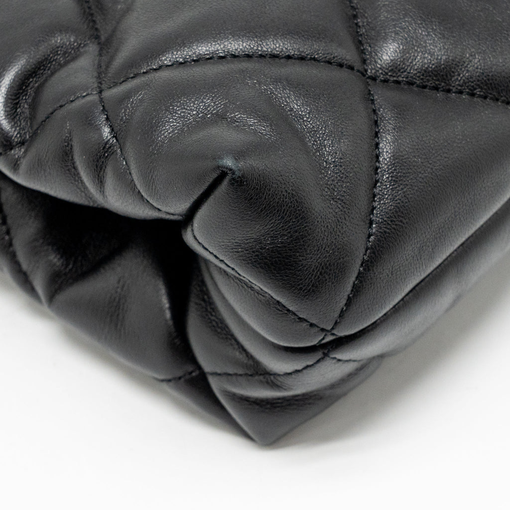 CHANEL QUILTED DOUBLE CHAIN SHOPPING TOTE BAG LAMBSKIN BLACK GHW (MICROCHIP)