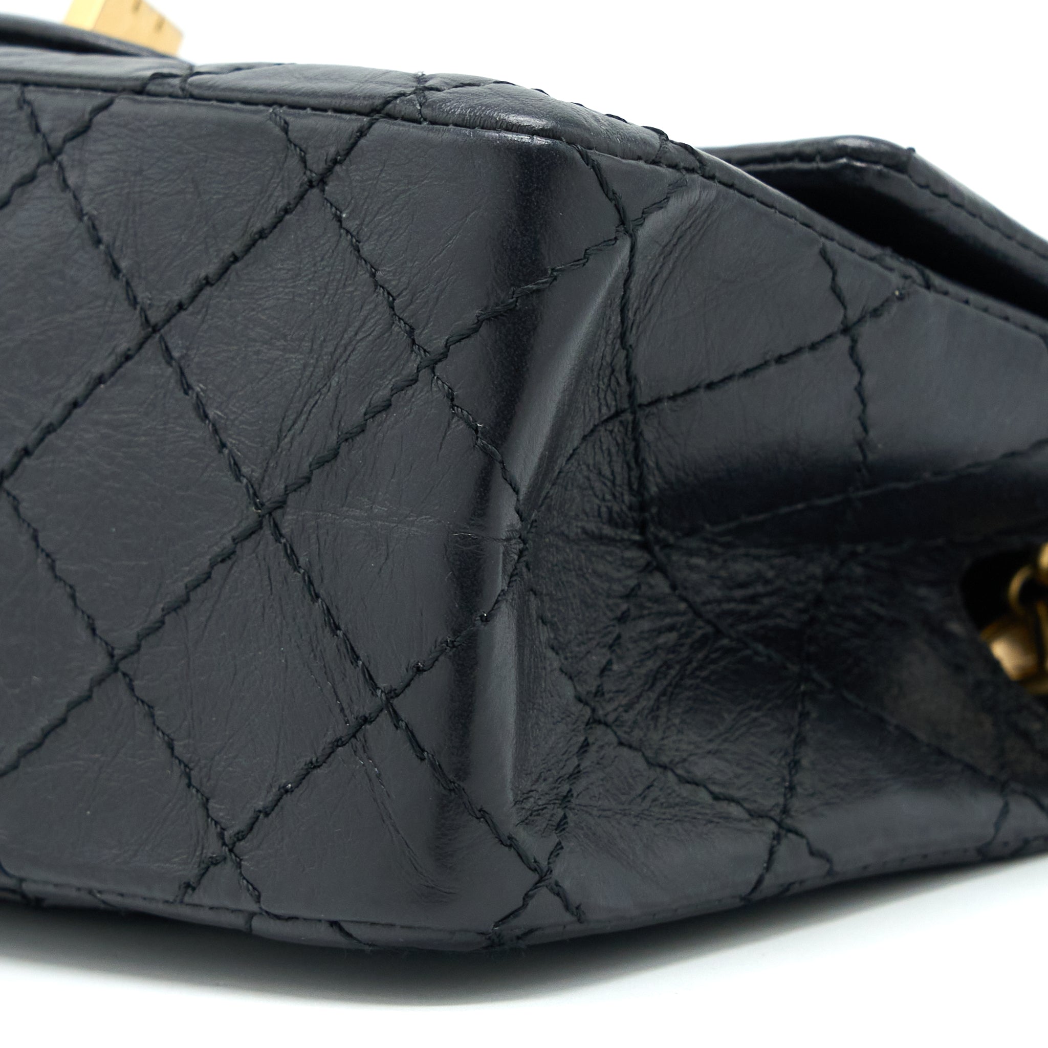 CHANEL MINI 2.55 REISSUE FLAP BAG AGED CALFSKIN BLACK BRUSHED GHW (MICROCHIP)