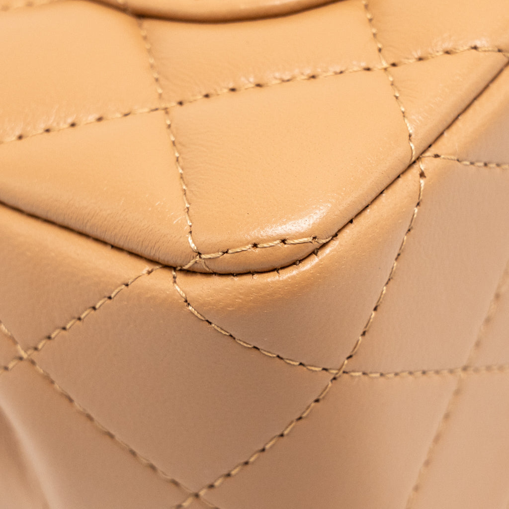 CHANEL TOP HANDLE MINI RECTANGULAR FLAP BAG LAMBSKIN CARAMEL LGHW(MICROCHIP)