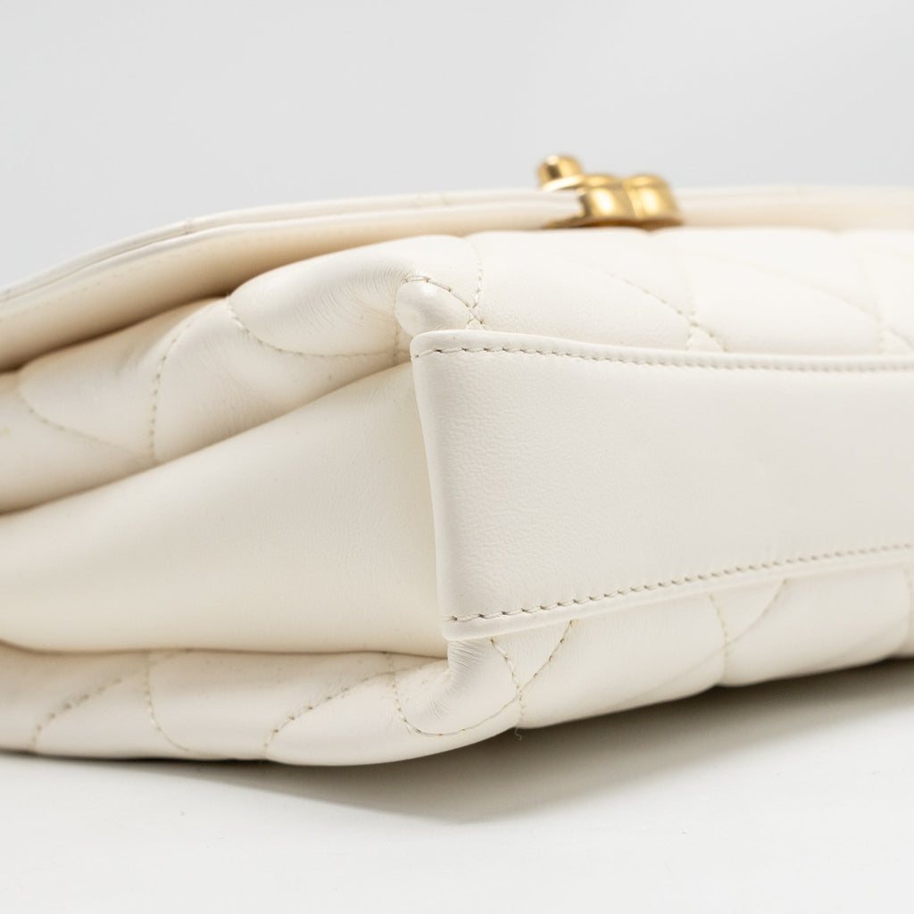 CHANEL QUILTED FLAP BAG WITH LETTER CHAIN LAMBSKIN WHITE GHW (MICROCHIP)
