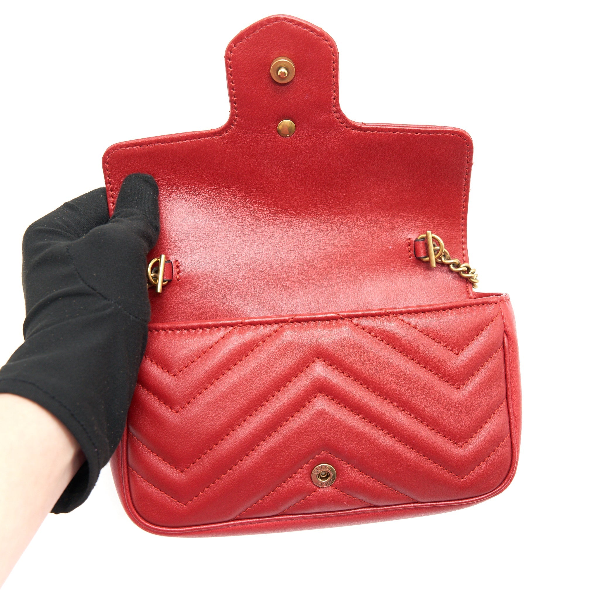 GUCCI GG MARMONT SUPER MINI LEATHER BAG RED