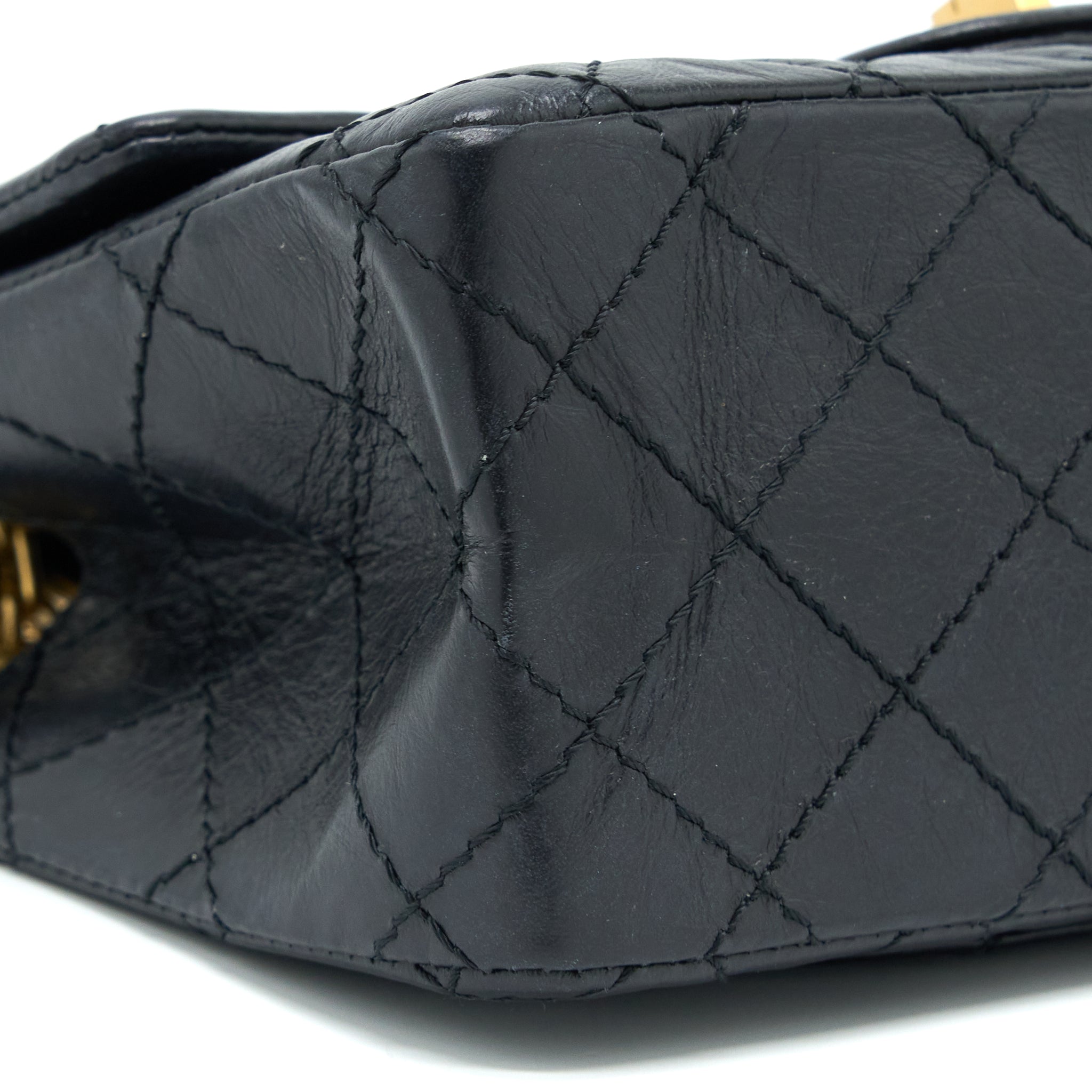 CHANEL MINI 2.55 REISSUE FLAP BAG AGED CALFSKIN BLACK BRUSHED GHW (MICROCHIP)