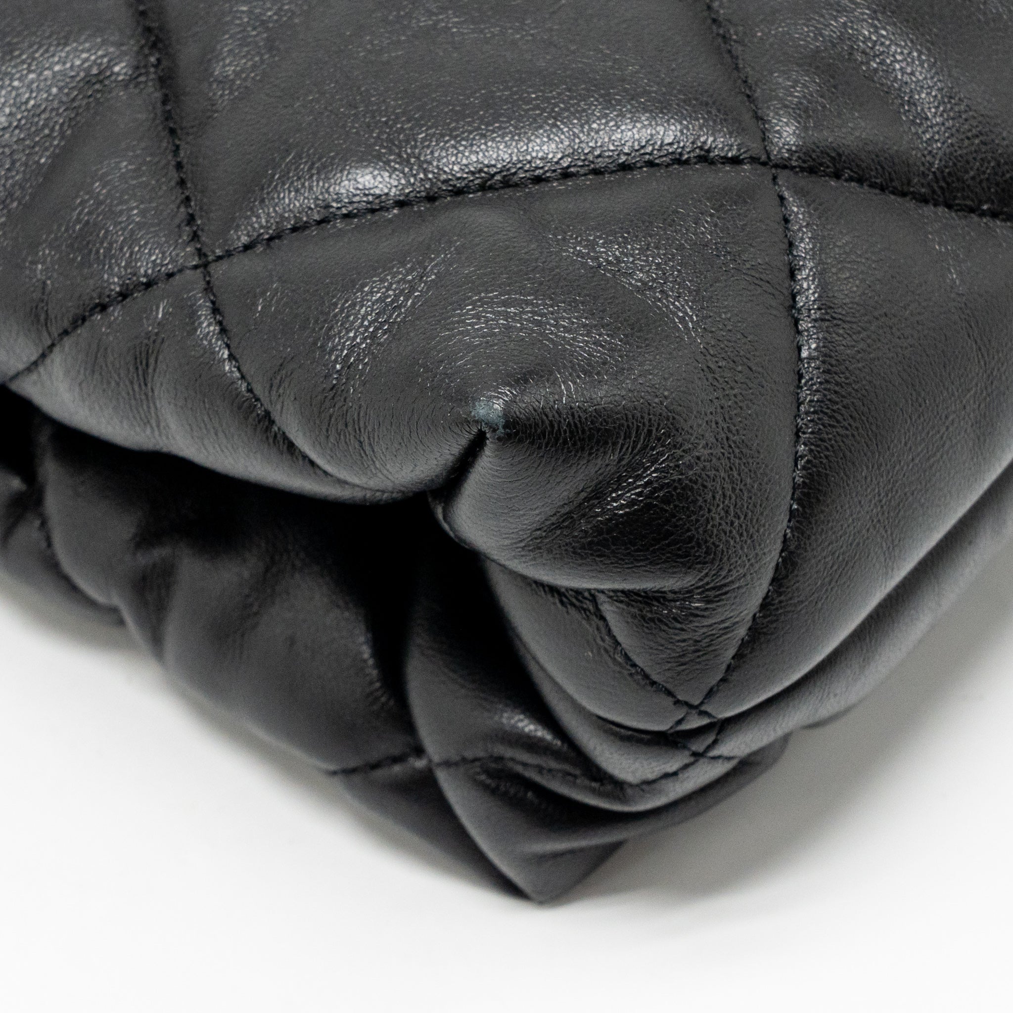 CHANEL QUILTED DOUBLE CHAIN SHOPPING TOTE BAG LAMBSKIN BLACK GHW (MICROCHIP)