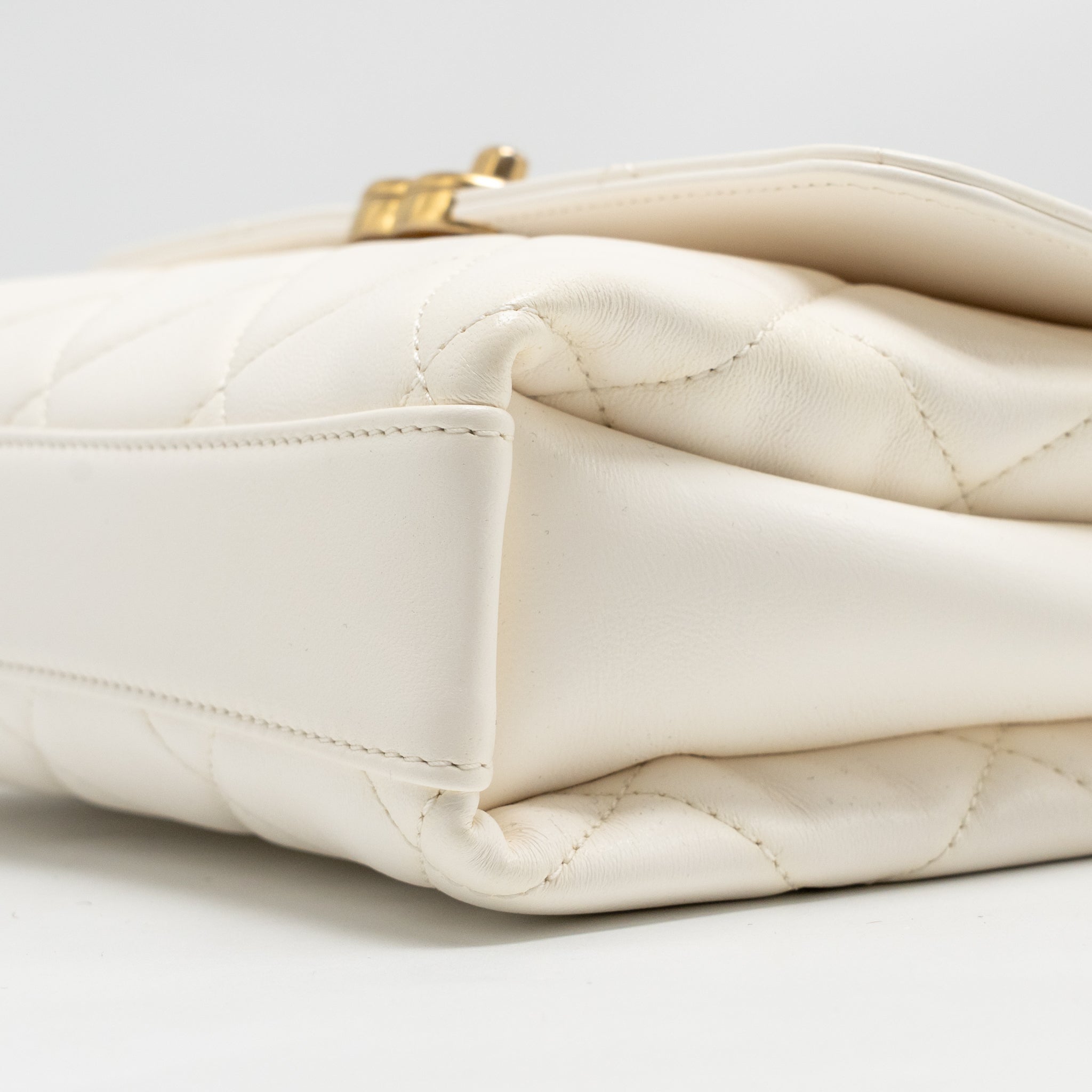 CHANEL QUILTED FLAP BAG WITH LETTER CHAIN LAMBSKIN WHITE GHW (MICROCHIP)