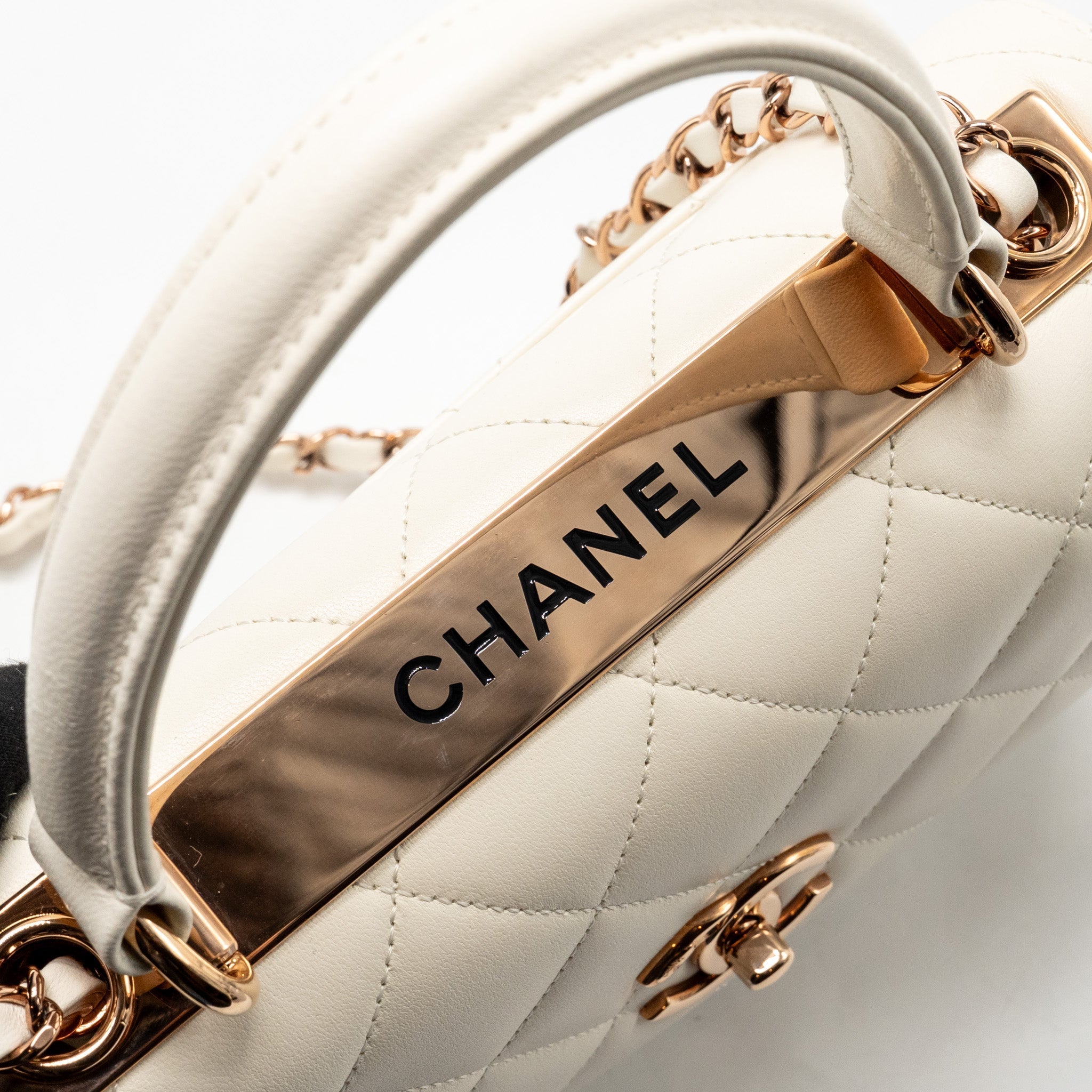CHANEL TOP HANDLE TRENDY CC FLAP BAG LAMBSKIN WHITE RGHW (MICROCHIP)