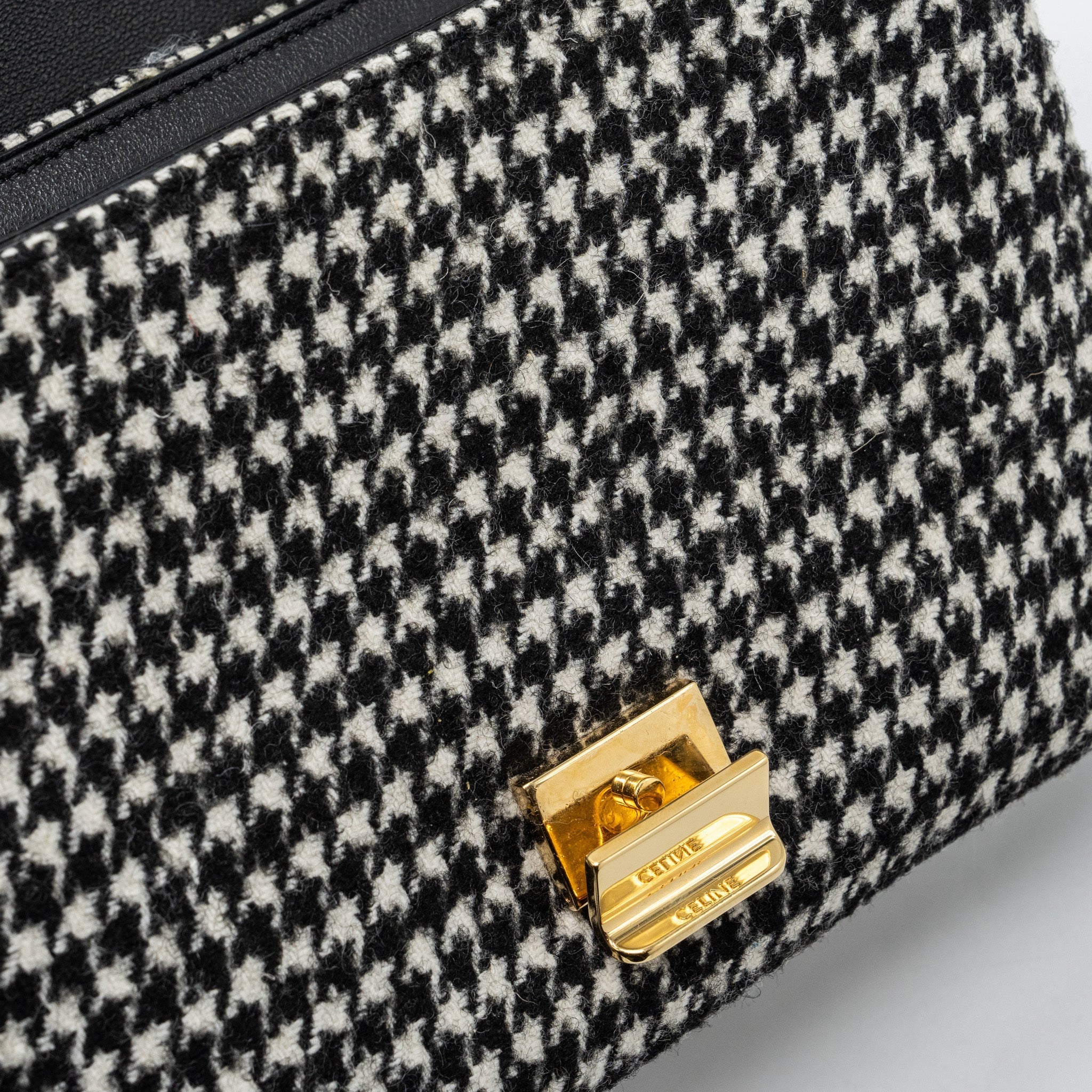 CELINE MEDIUM C BAG TWEED/ LEATHER BLACK/ WHITE GHW