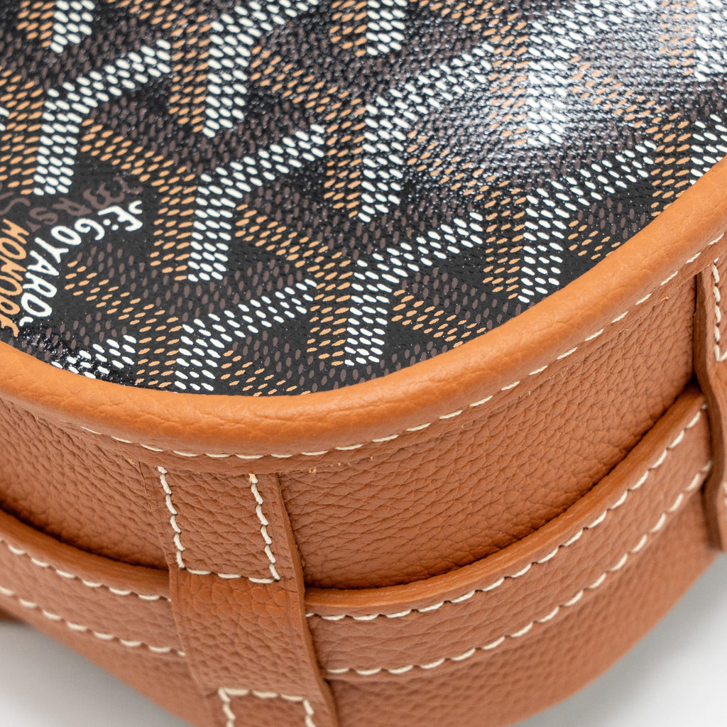 GOYARD BELVEDERE PM MESSENGER BAG GOYARDLINE CANVAS /CALFSKIN BLACK/TAN SHW