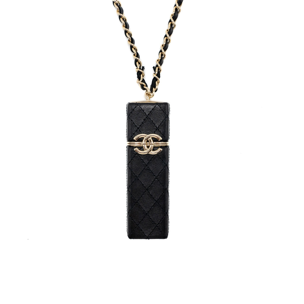 CHANEL LIPSTICK CASE ON CHAIN LAMBSKIN BLACK LGHW