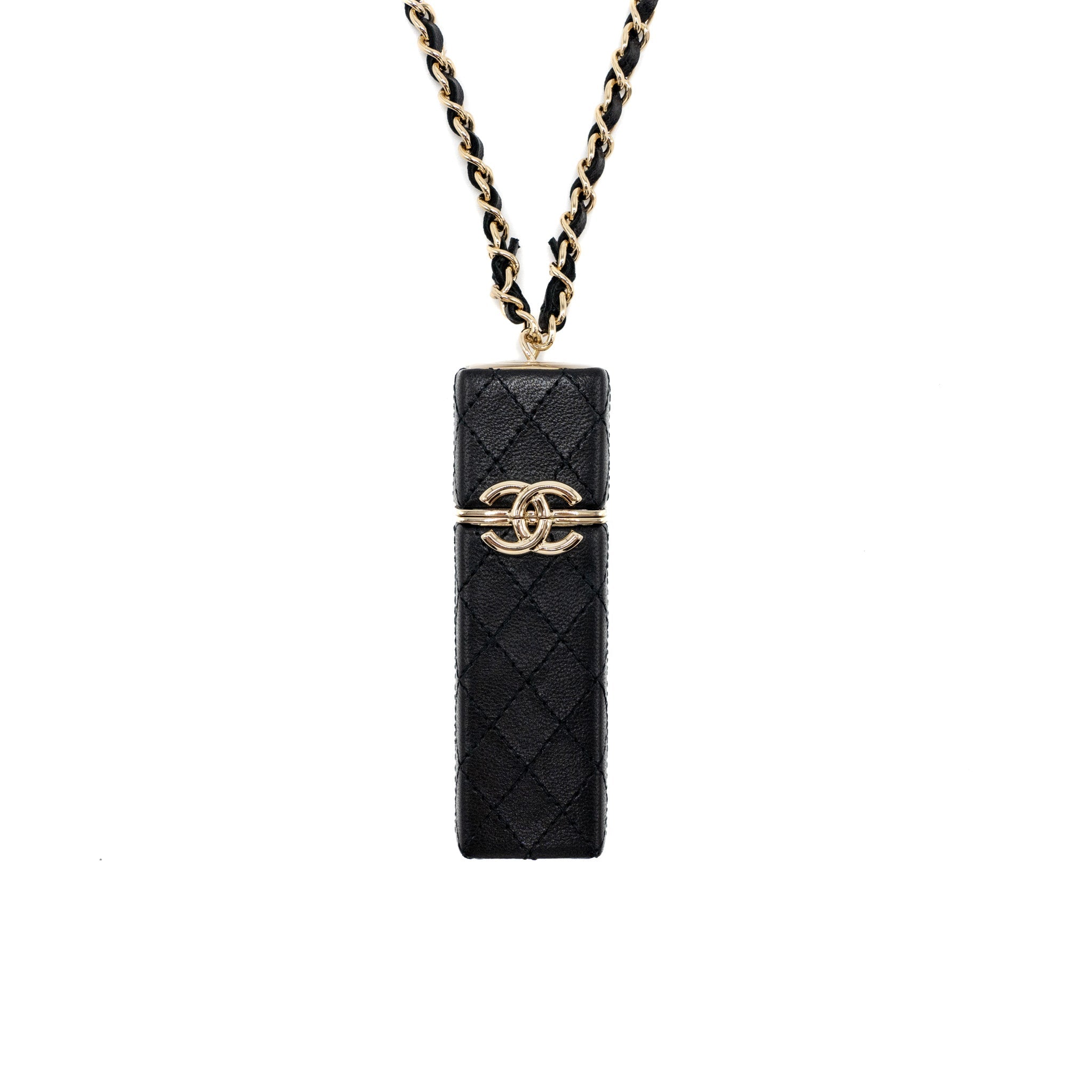 CHANEL LIPSTICK CASE ON CHAIN LAMBSKIN BLACK LGHW