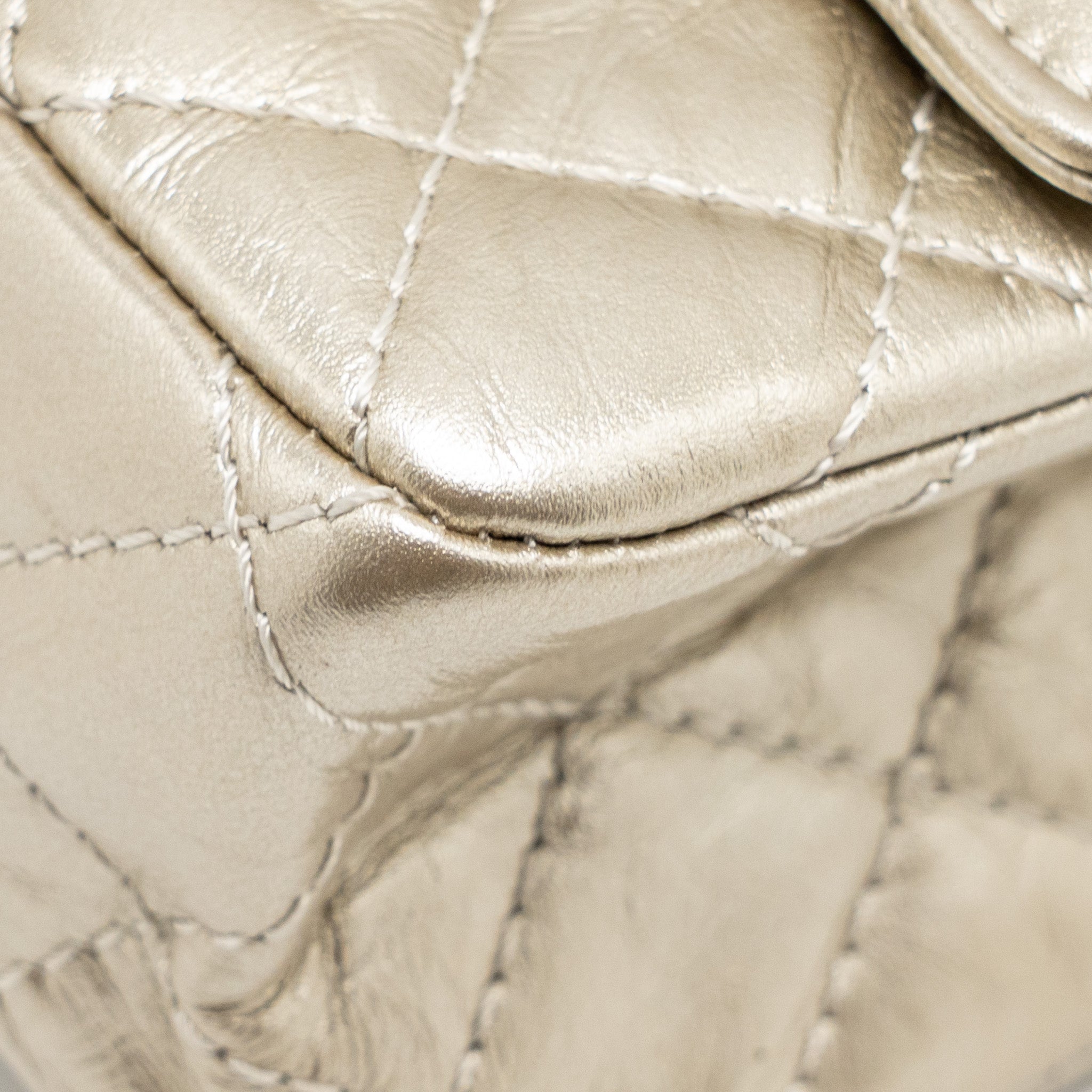 CHANEL SMALL 2.55 REISSUE DOUBLE FLAP BAG AGED CALFSKIN METALLIC LIGHT GOLD WITH LGHW