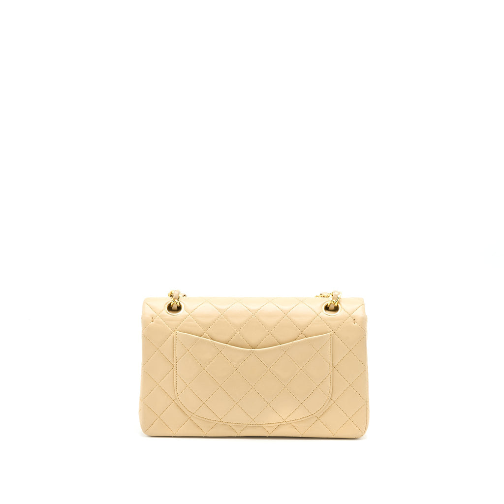 CHANEL VINTAGE SMALL CLASSIC DOUBLE FLAP BAG LAMBSKIN BEIGE GHW