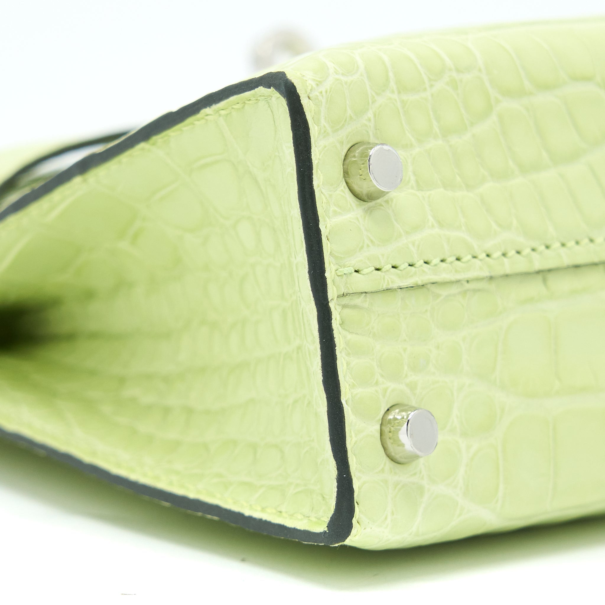 HERMES MINI KELLY II ALLIGATOR MISSISSIPPIENSIS R9 JAUNE BOURGEON SHW