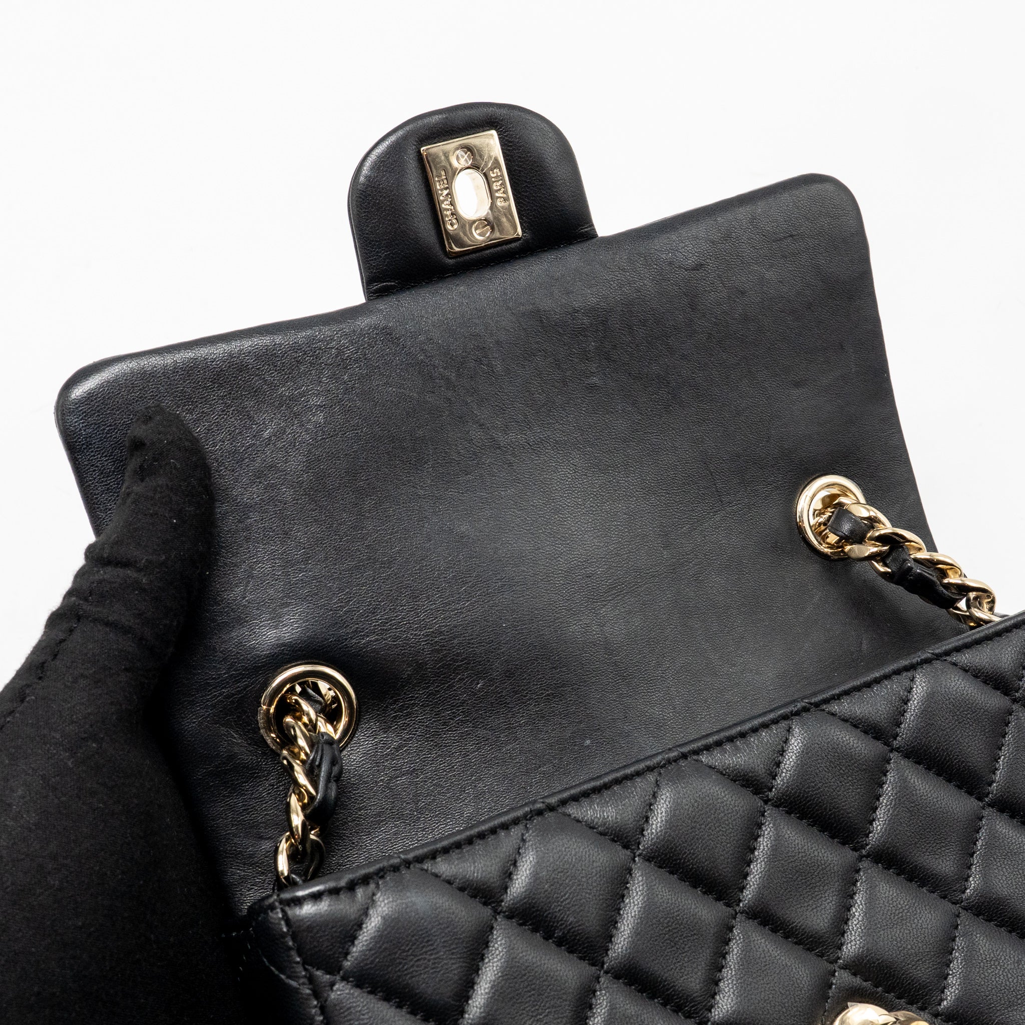 CHANEL COCO CHARMS MINI RECTANGULAR FLAP BAG LAMBSKIN BLACK LGHW