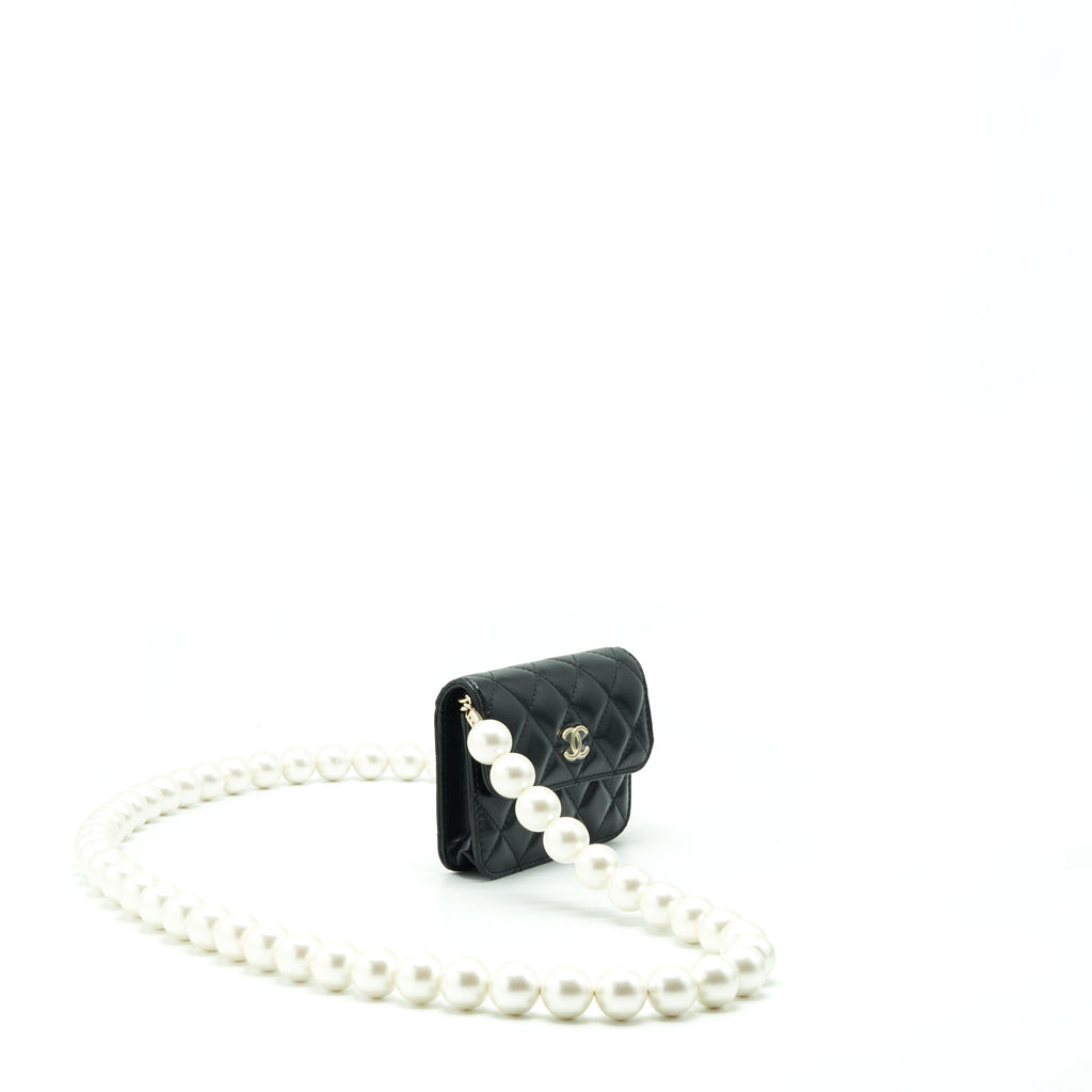 CHANEL GIANT PEARL CHAIN MINI BAG LAMBSKIN BLACK LGHW