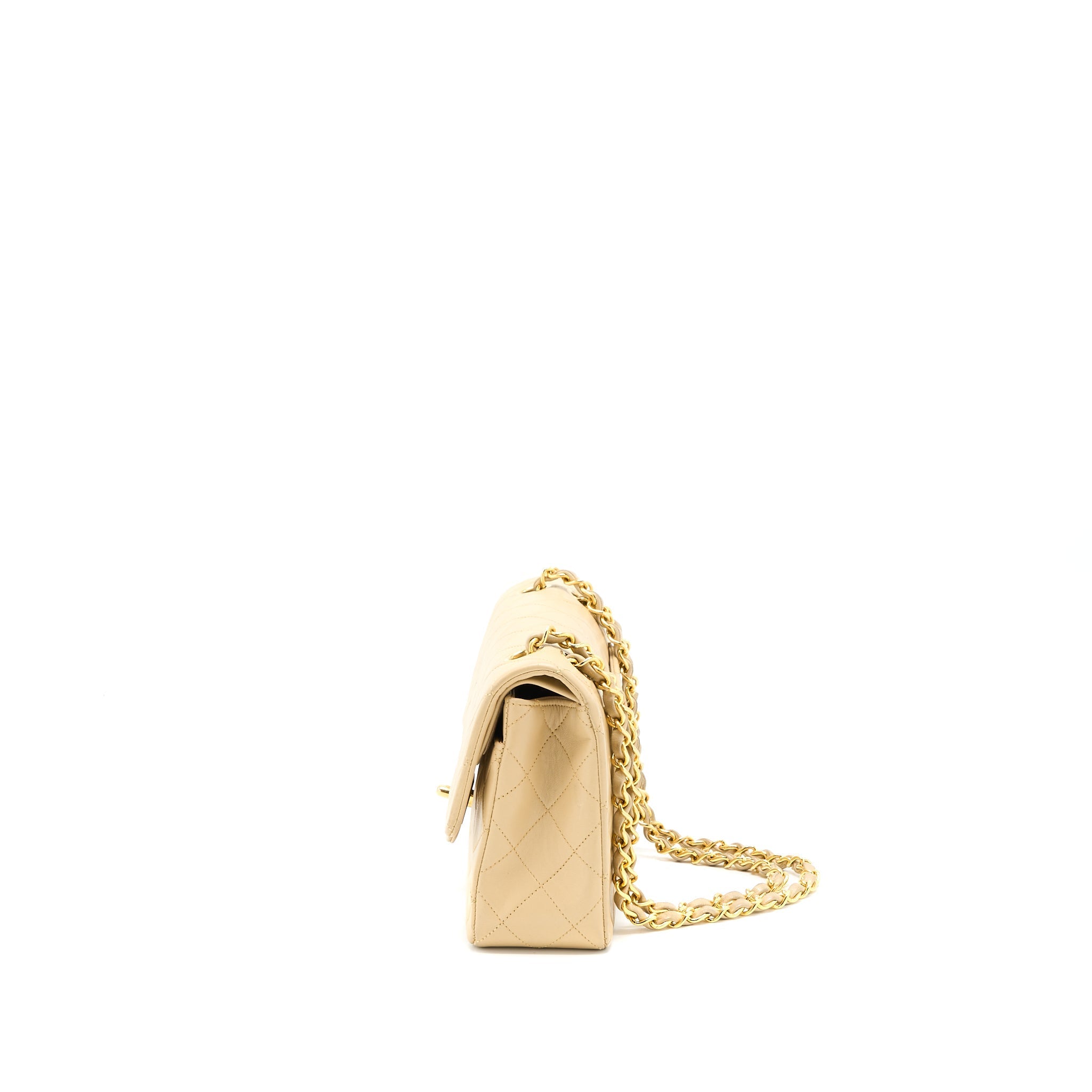 CHANEL VINTAGE SMALL CLASSIC DOUBLE FLAP BAG LAMBSKIN BEIGE GHW