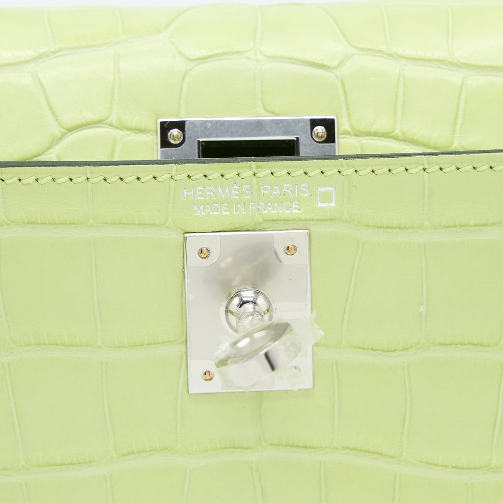 HERMES MINI KELLY II ALLIGATOR MISSISSIPPIENSIS R9 JAUNE BOURGEON SHW
