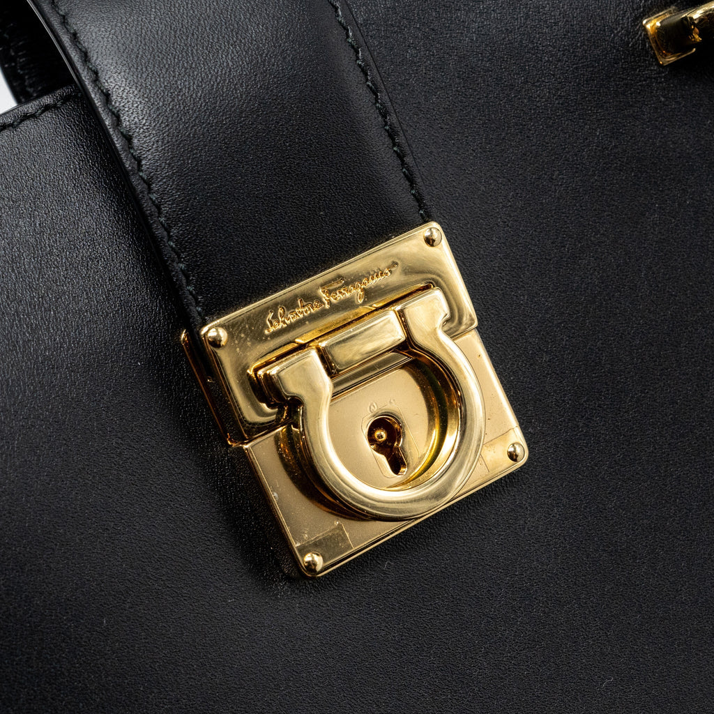 SALVATORE FERRAGAMO TOTE BAG CALFSKIN BLACK GHW