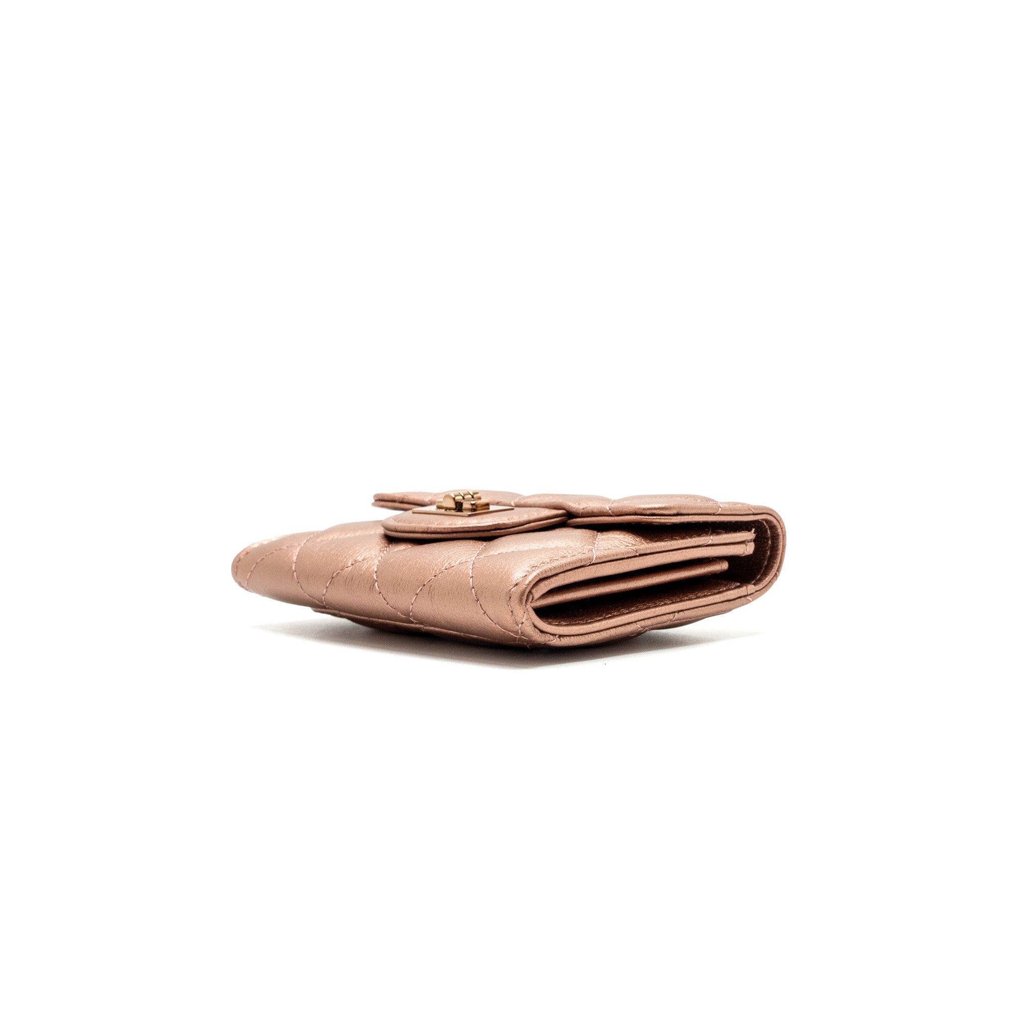 CHANEL 2.55 REISSUE FLAP WALLET GRAINED CALFSKIN METALLIC DARK PINK WITH PINK HARDWARE