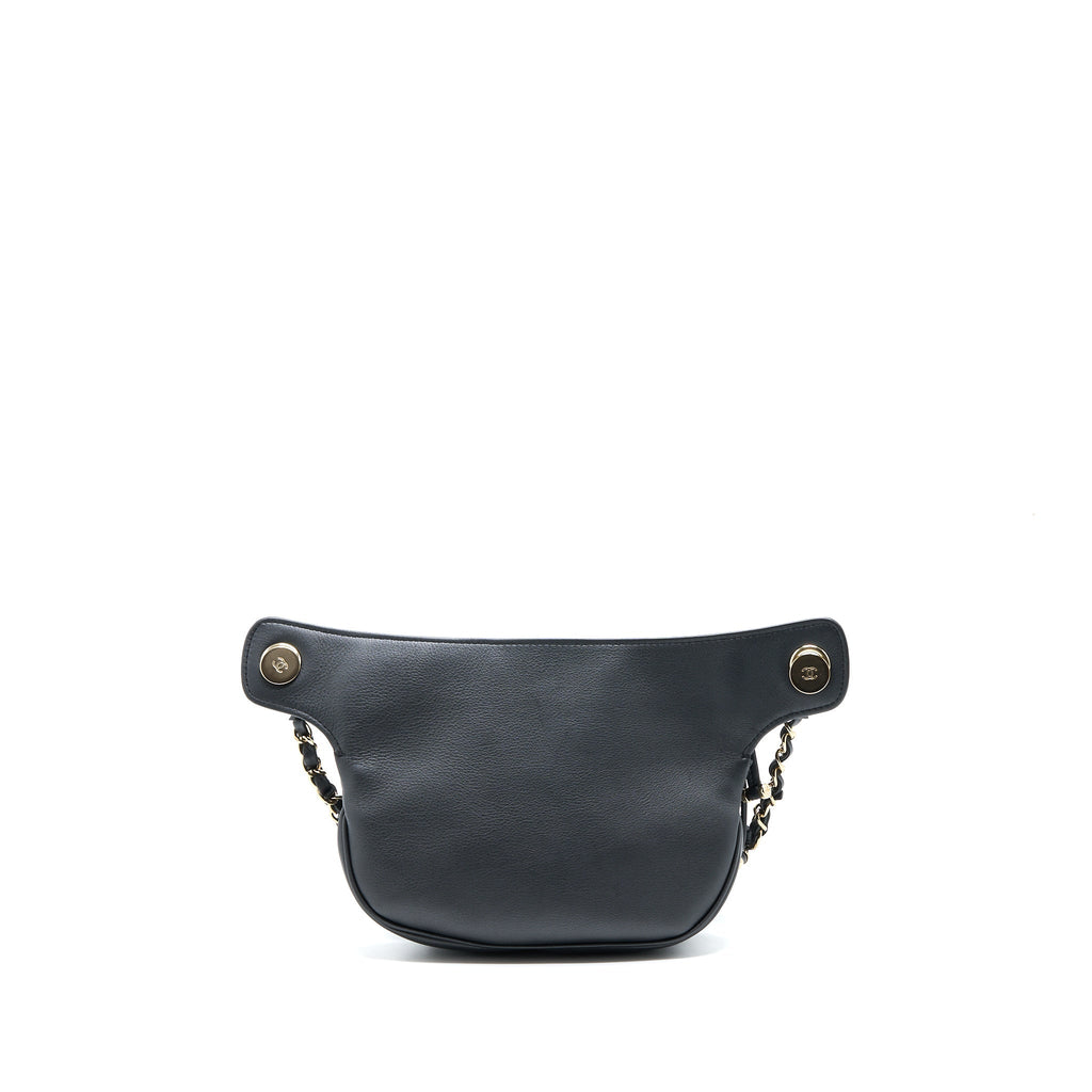 CHANEL QUILTED WAIST BAG CALFSKIN BLACK LGHW