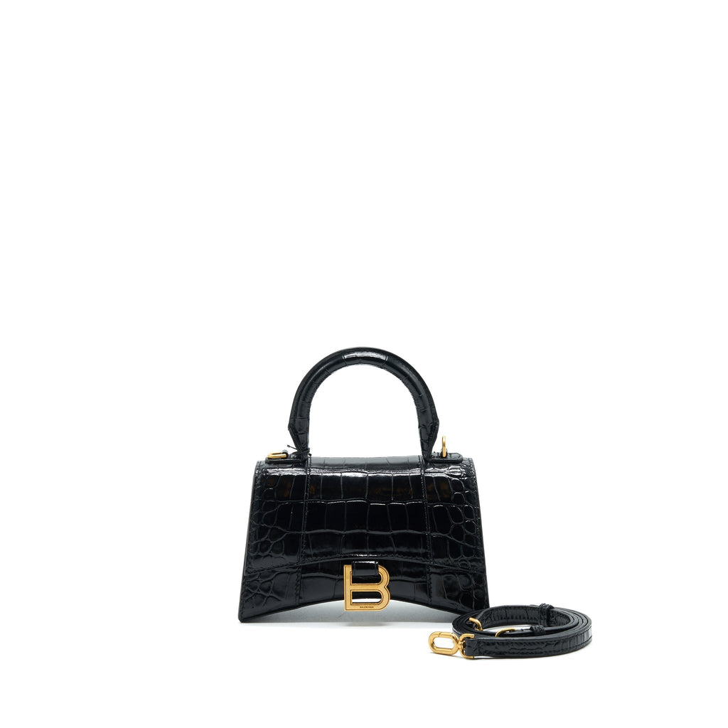 BALENCIAGA HOURGLASS XS EMBOSSED CALFKSIN BLACK GHW