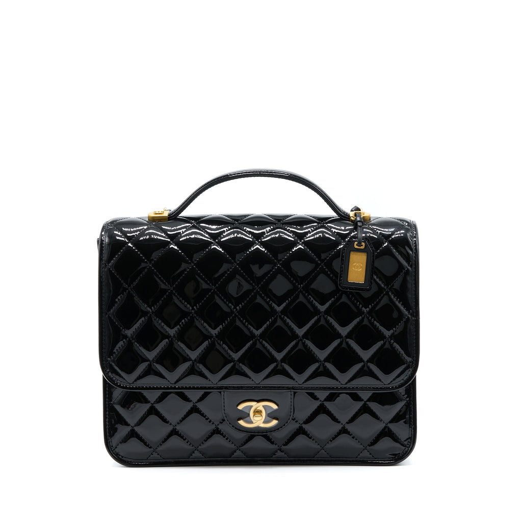 CHANEL 22K LARGE BACKPACK PATENT BLACK BRUSHED GHW (MICROCHIP)