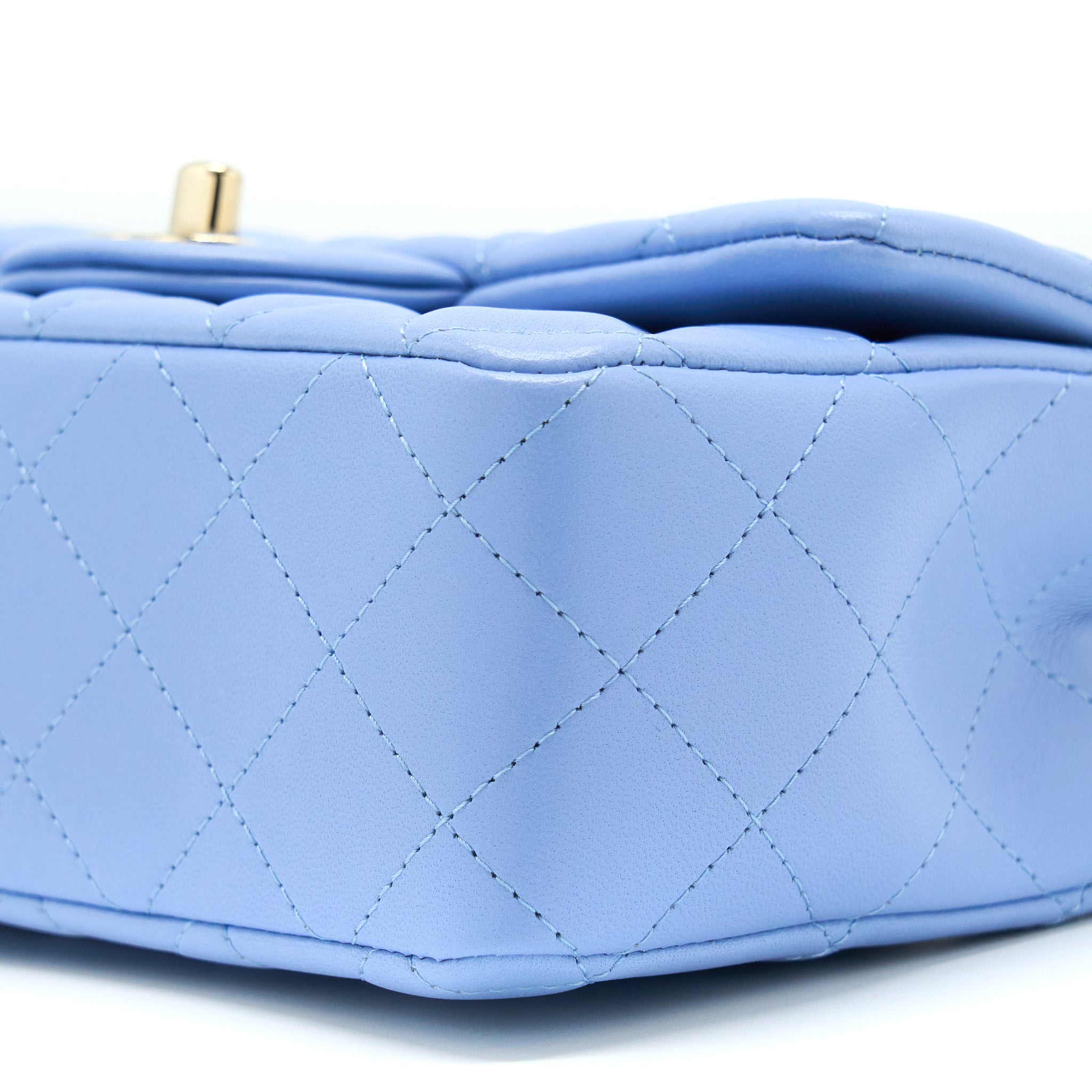 CHANEL MINI RECTANGULAR FLAP BAG LAMBSKIN BLUE LGHW