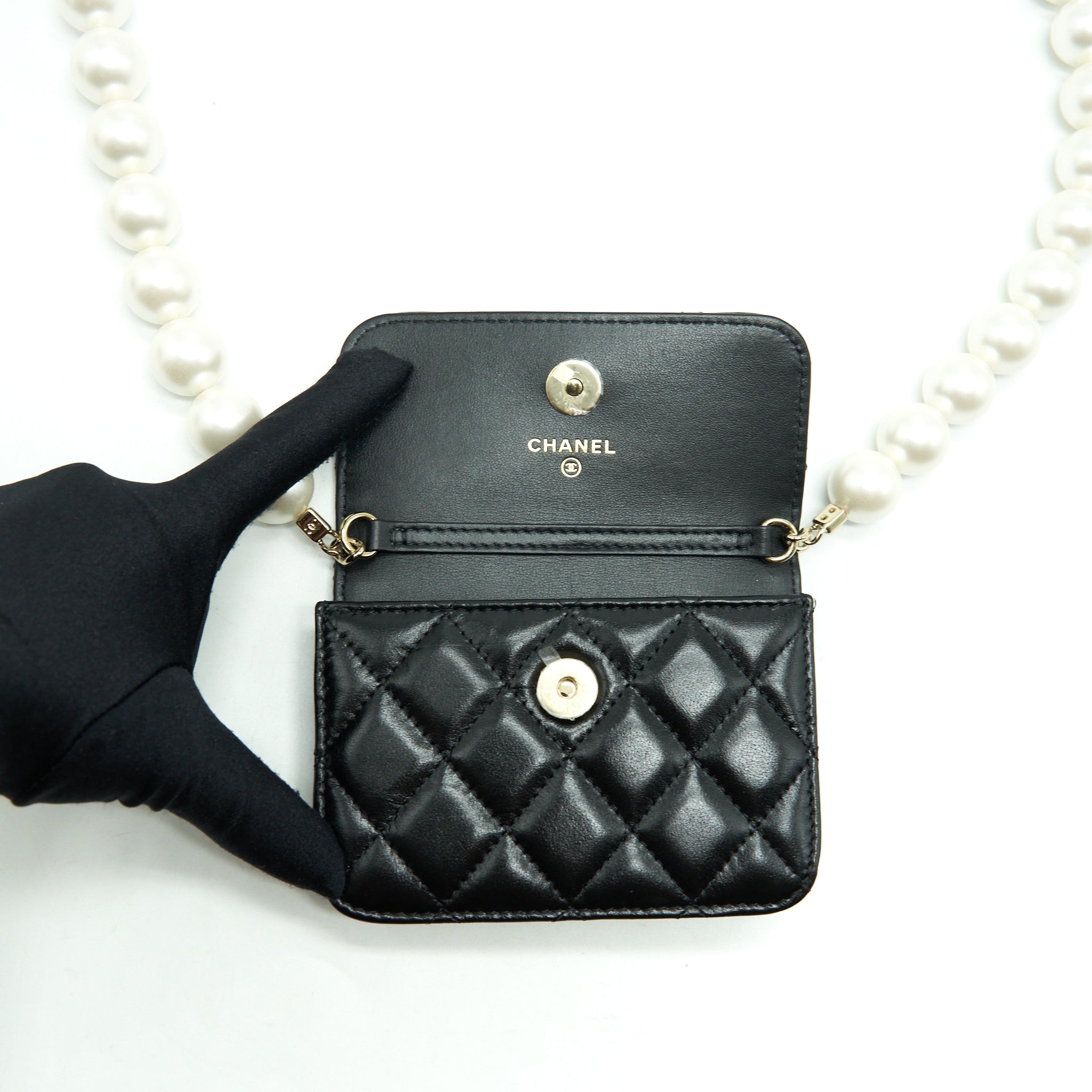 CHANEL GIANT PEARL CHAIN MINI BAG LAMBSKIN BLACK LGHW
