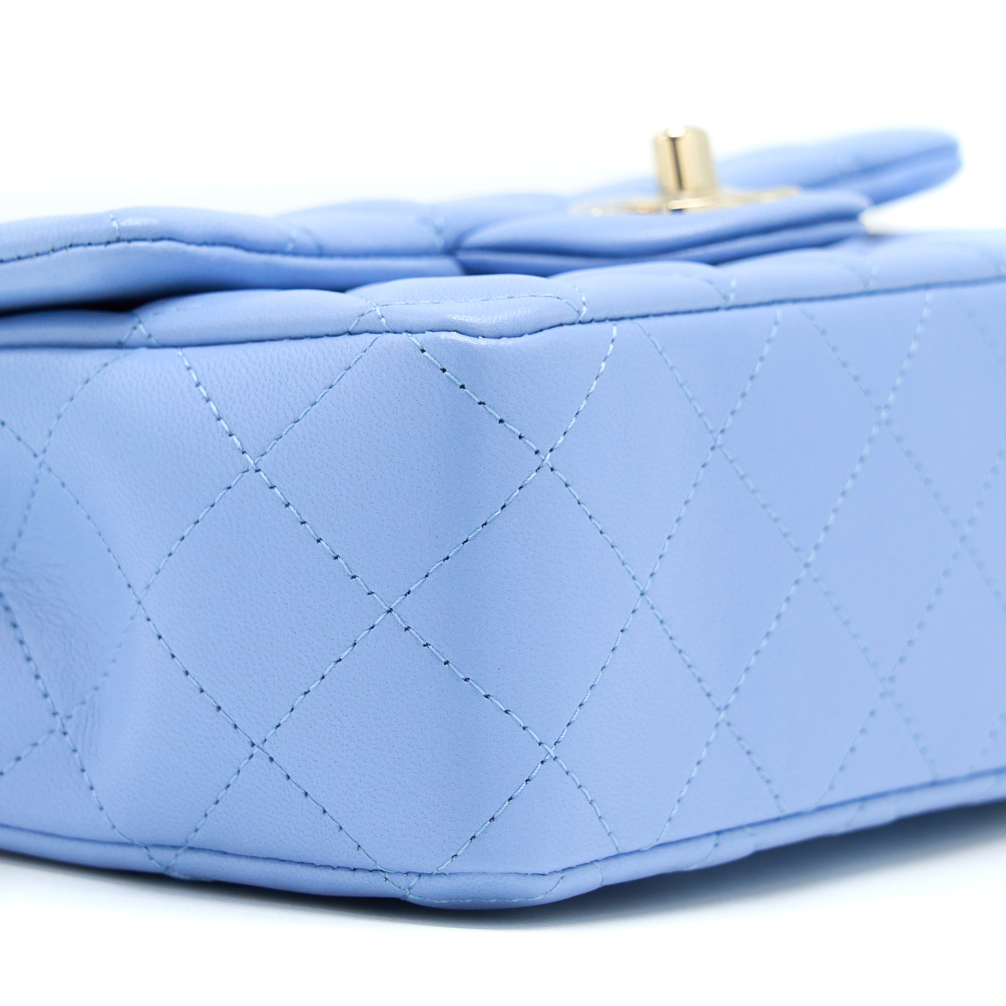 CHANEL MINI RECTANGULAR FLAP BAG LAMBSKIN BLUE LGHW